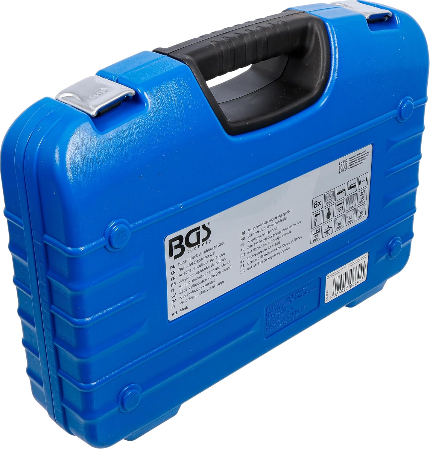 Detalle 1 de BGS 6645 – zestaw ściągaczy przegubów kulowych, hydrauliczny 12 t, widełki SCM 440