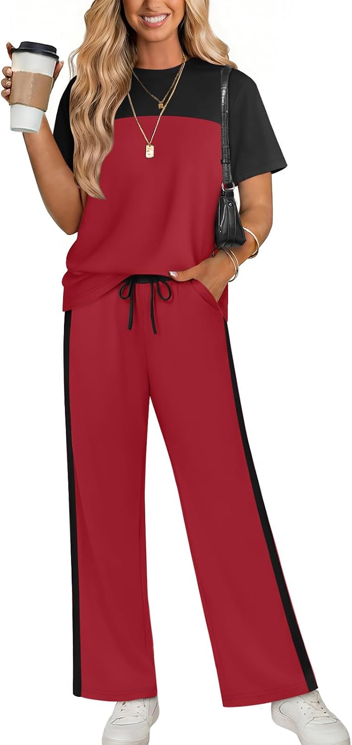Detalle de WIHOLL Women’s 2-Piece Matching Set (Wide-Leg Pants & Top), Summer Outfit for Travel
