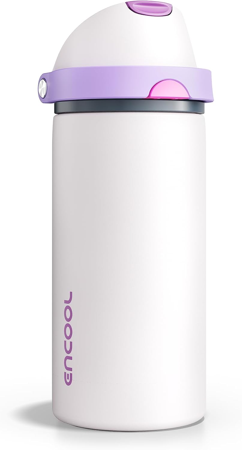 Detalle de Encool Insulated Water Bottle with Straw (18 oz, Oyster Pink) – Stainless Steel, Leak-Proof Lid