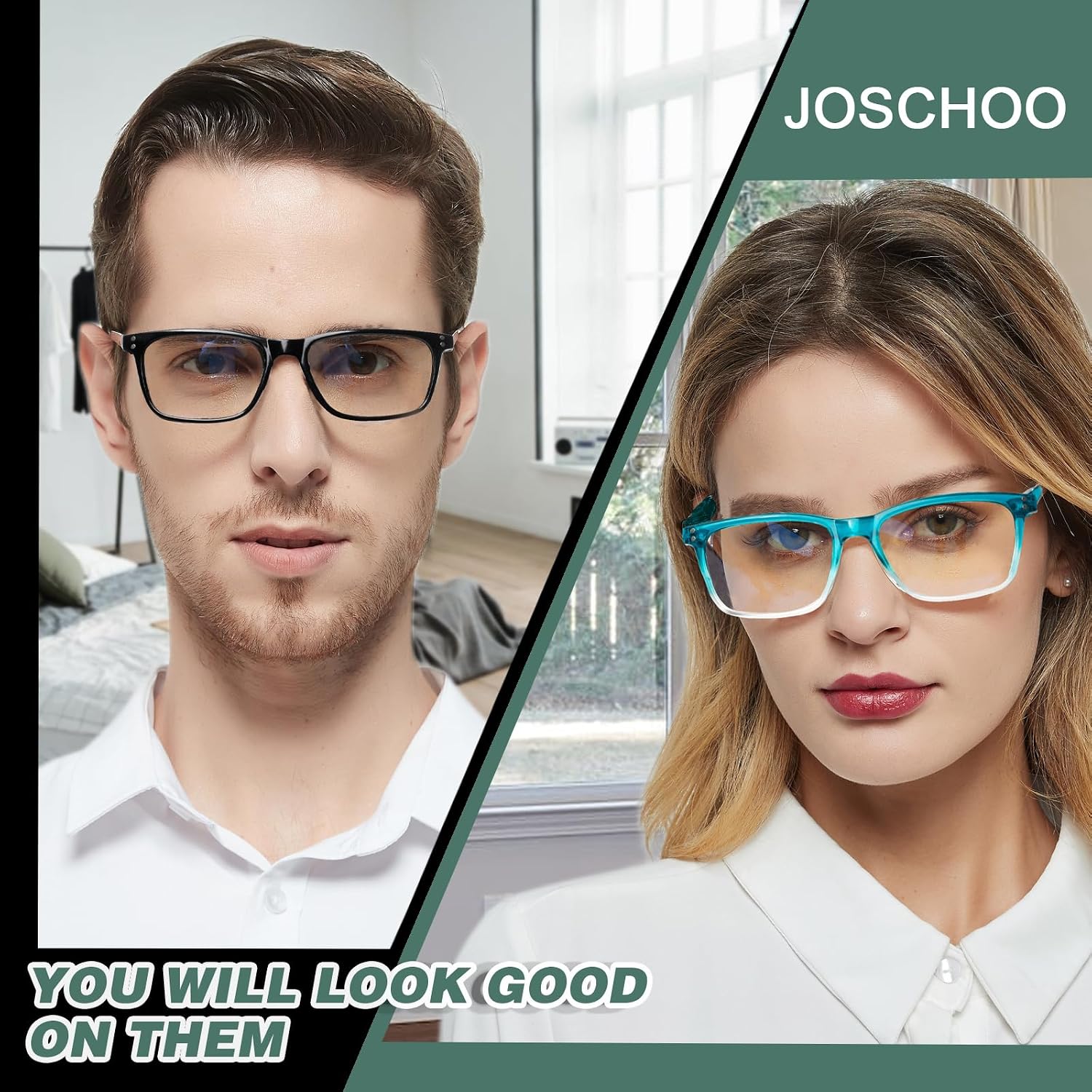 Detalle de JOSCHOO 5-Pack Reading Glasses with Spring Hinges and Rectangular Frames