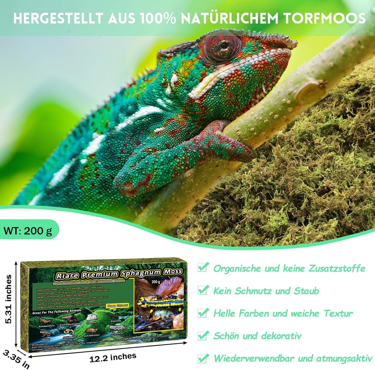 Thumbnail 1 de Riare 200 g natürliches Sphagnum Moos für Terrarien, Reptilien und feuchte Bereiche
