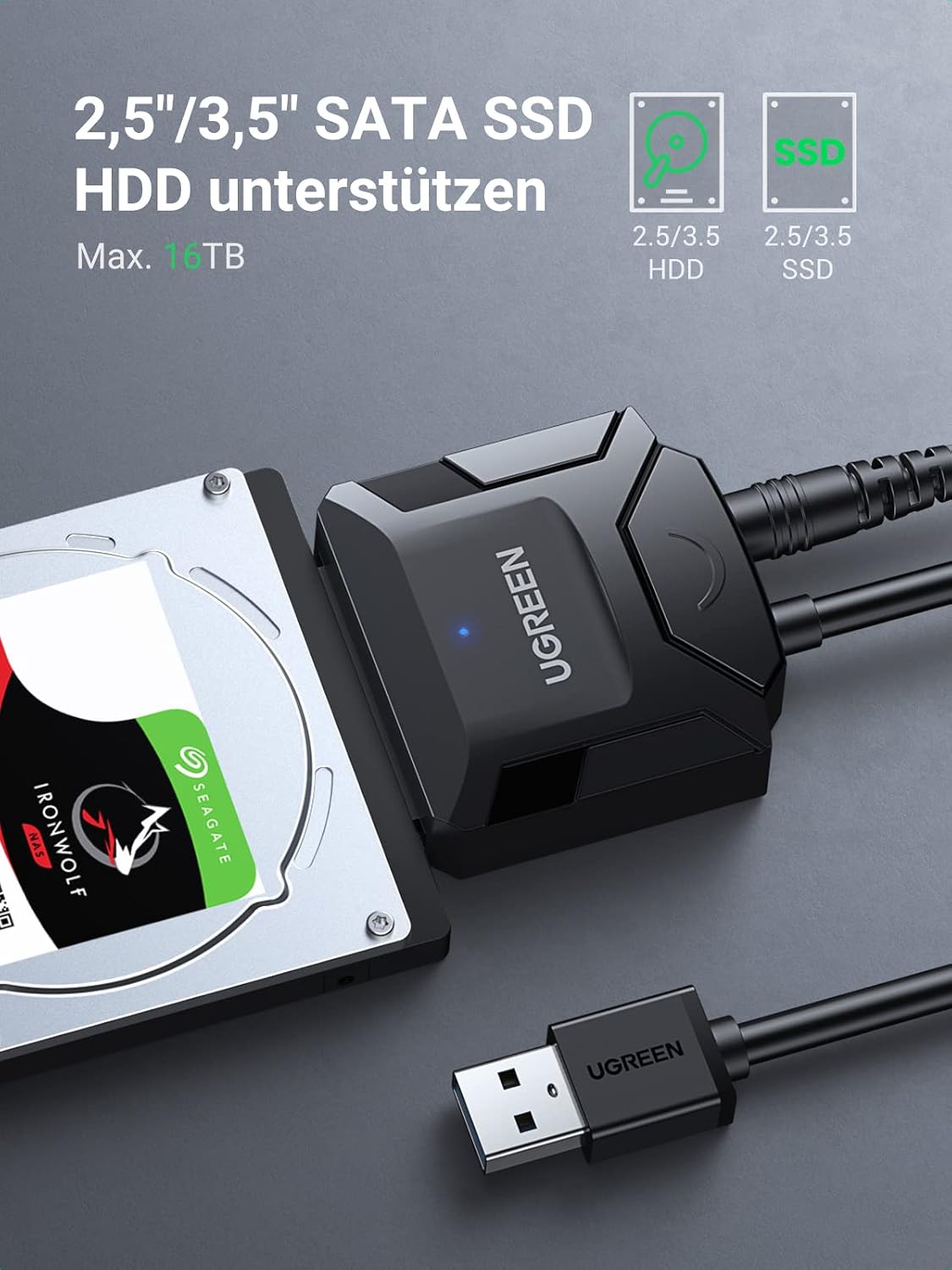 Detalle 2 de UGREEN USB 3.0 auf SATA Adapter 12V 2A