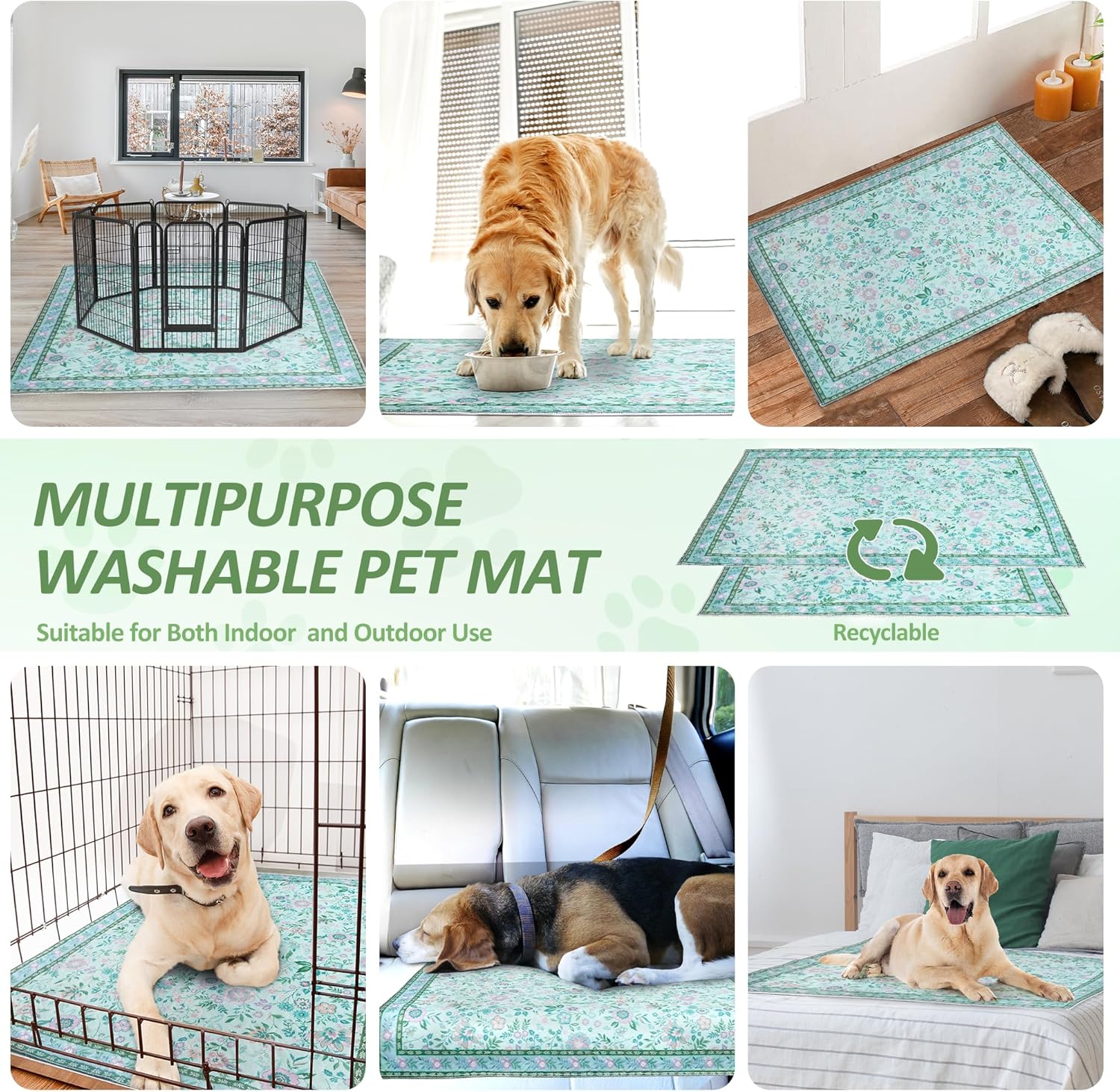 Detalle de Baodan Washable Puppy Pads (2 Pack) Waterproof Dog Pee Pads, 45x60 cm, Flower Pattern