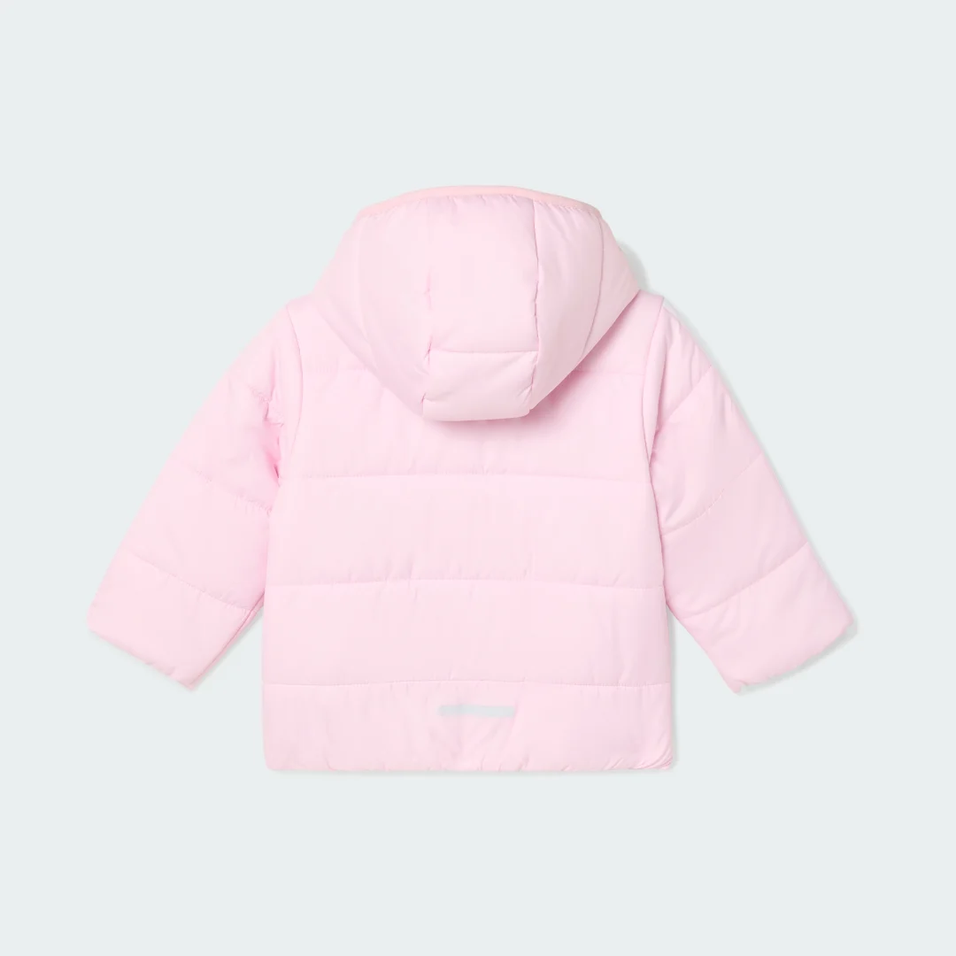 Detalle de Chaqueta acolchada Essentials 3 Stripes de Adidas (rosa)