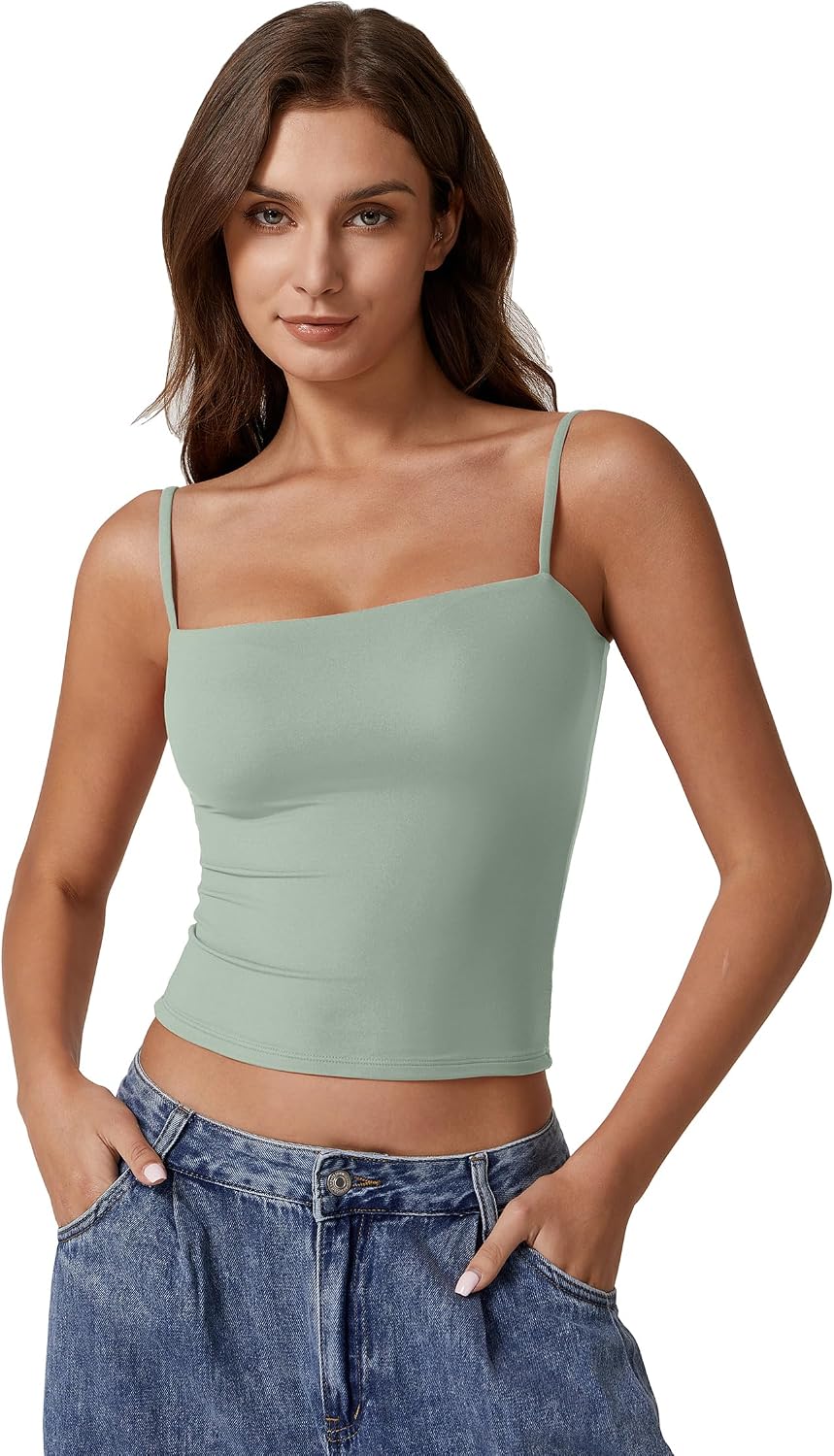 Detalle 2 de QINSEN Women's Double Lined Basic Tank Top with Adjustable Spaghetti Straps