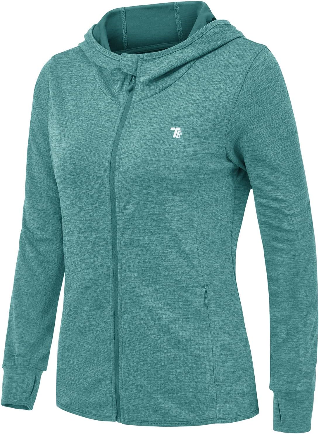Detalle de donhobo Women’s Running Jackets with Thumb Hole – breathable, UPF 50+ zip-up hoodie with side pockets