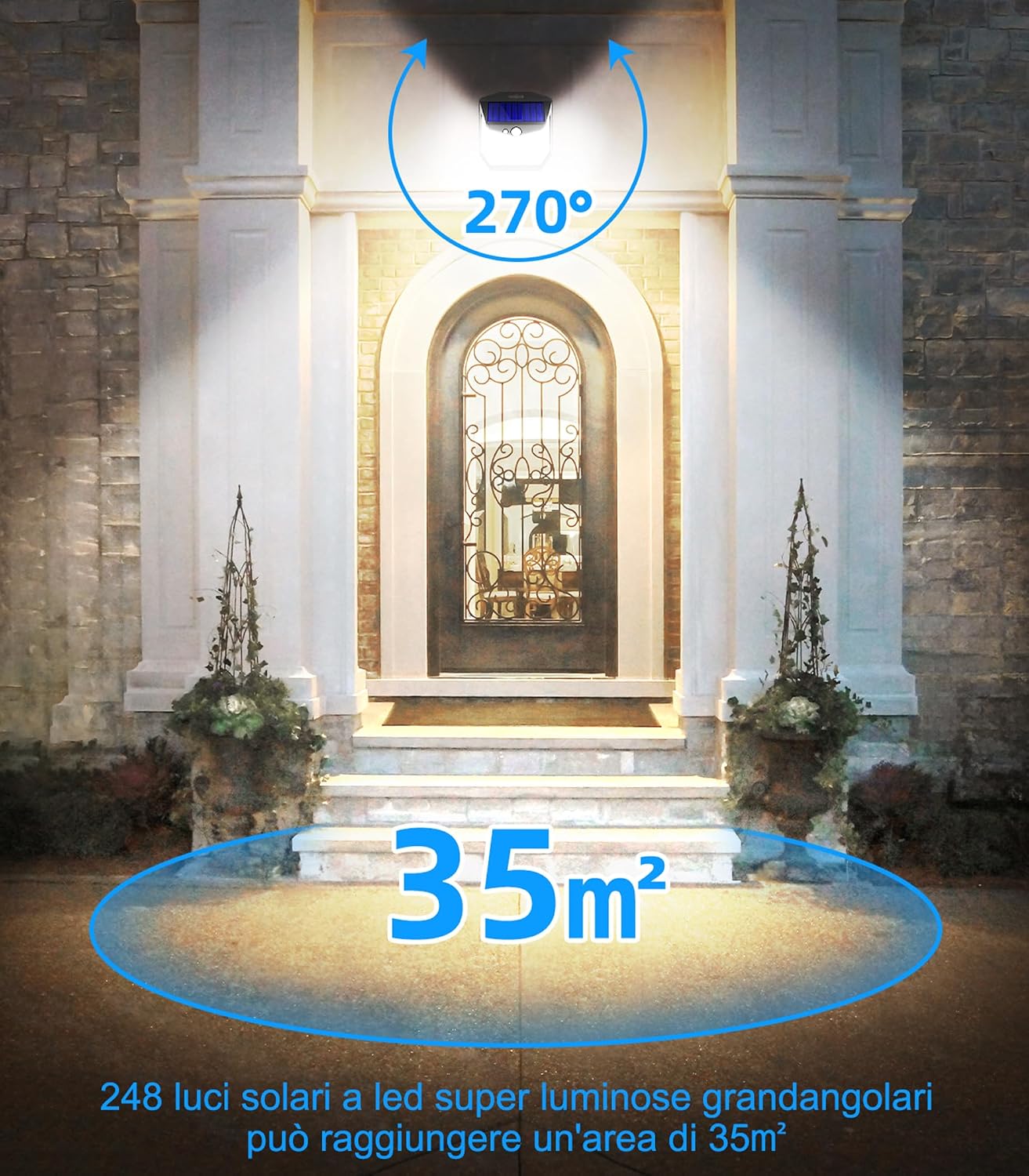 Detalle 2 de Luci LED Esterno Giardino Solare Vanranger 248 LED – Illuminazione solare esterna con sensore PIR e 270°