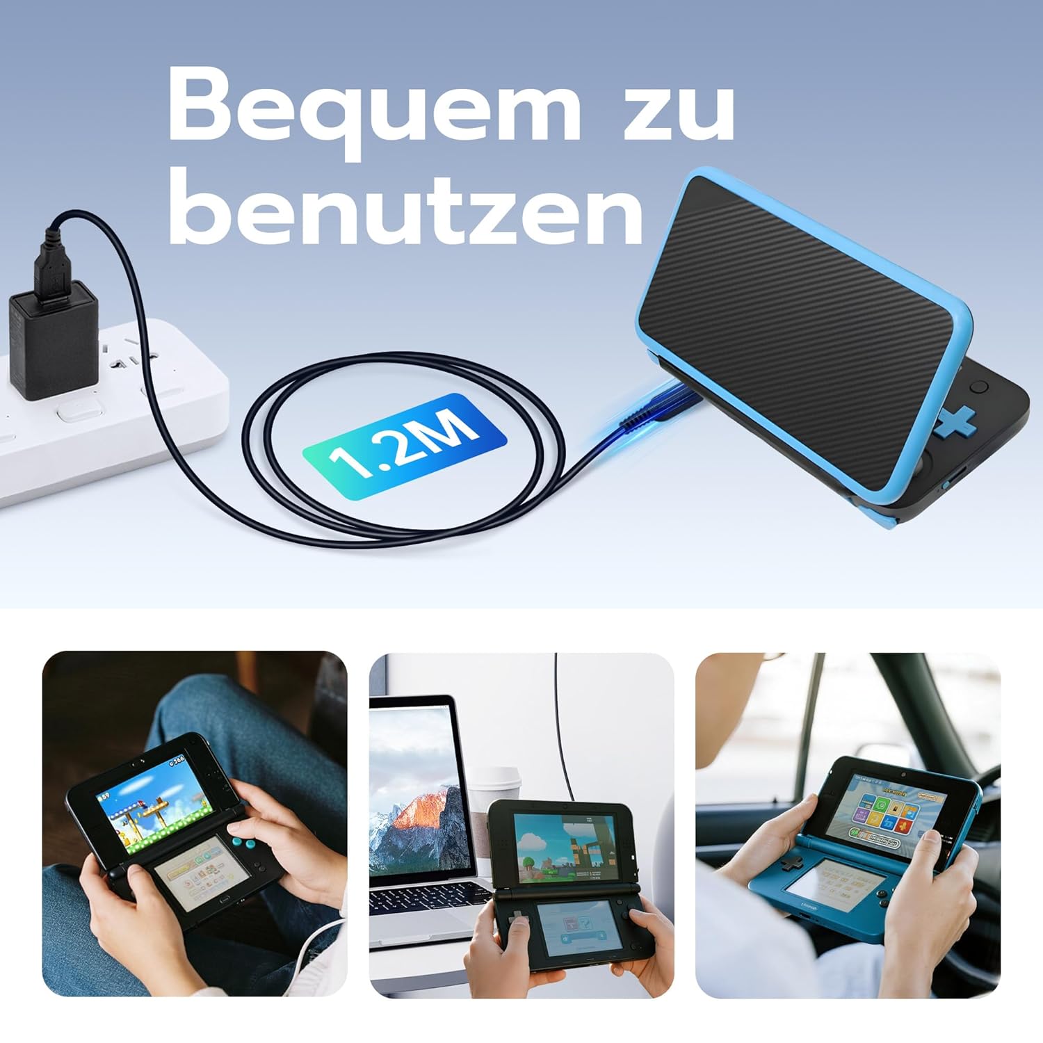 Detalle de Mcbazel USB-Ladekabel für Nintendo DSi/3DS/2DS – Ersatzkabel für New & XL Modelle, 1,2 m
