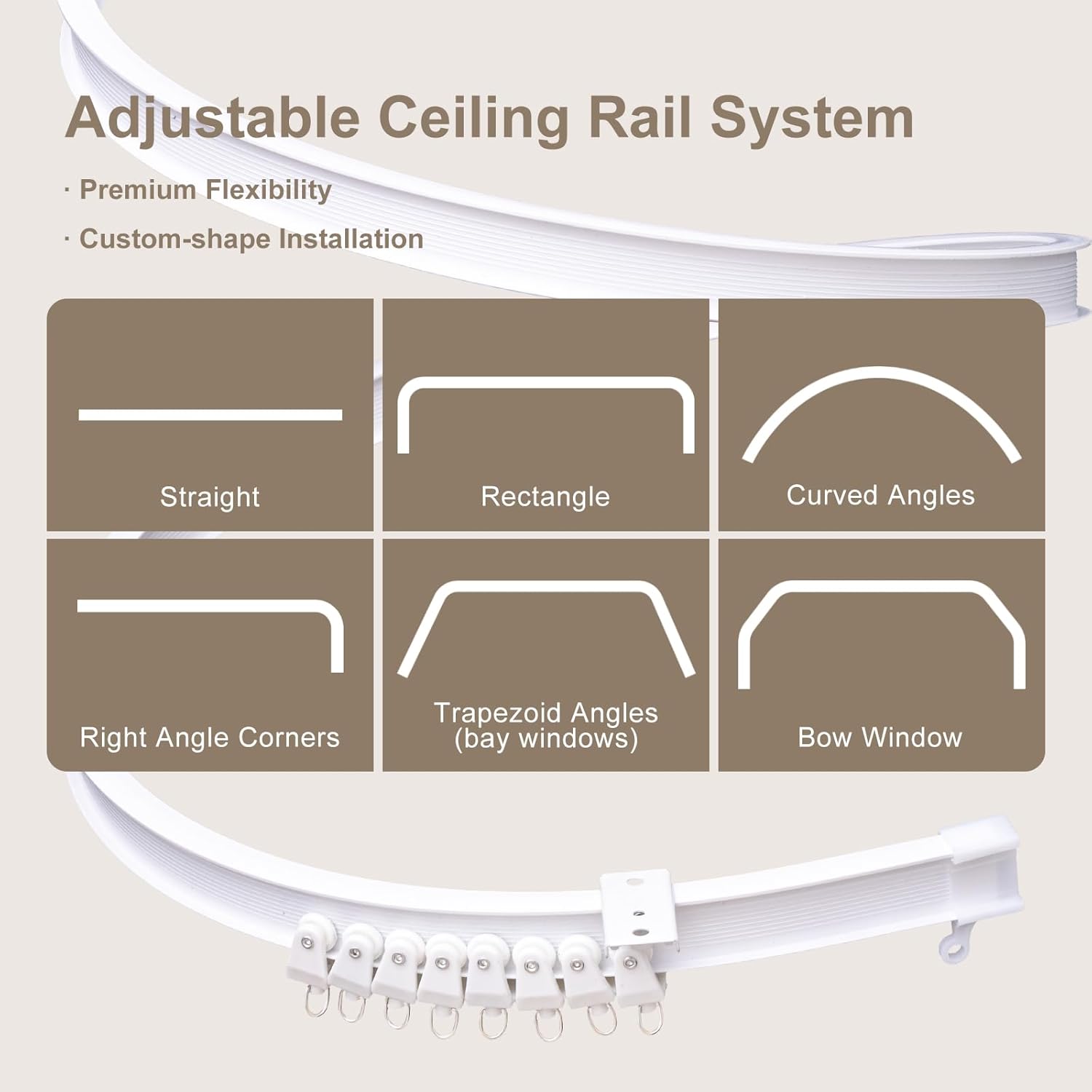Detalle de MaKefeile Room Divider Curtains & Flexible Bendable Ceiling Track Set (Blackout Privacy Drape + White Rail)