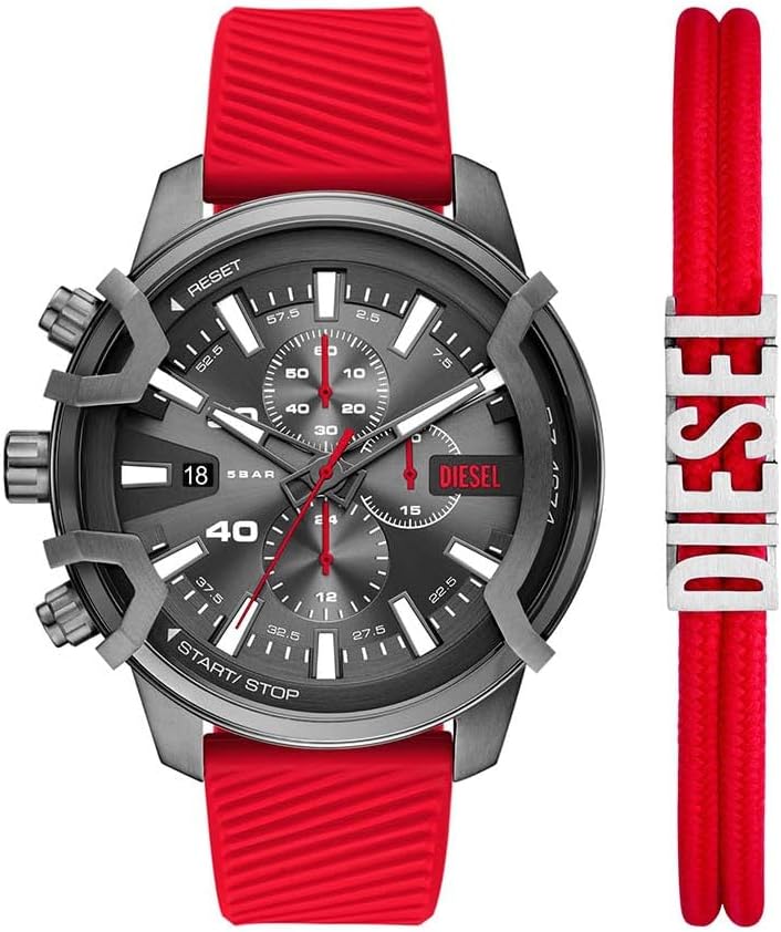 Detalle de Diesel Griffed Watch for Men — Édition robuste au chronographe et bracelet rouge