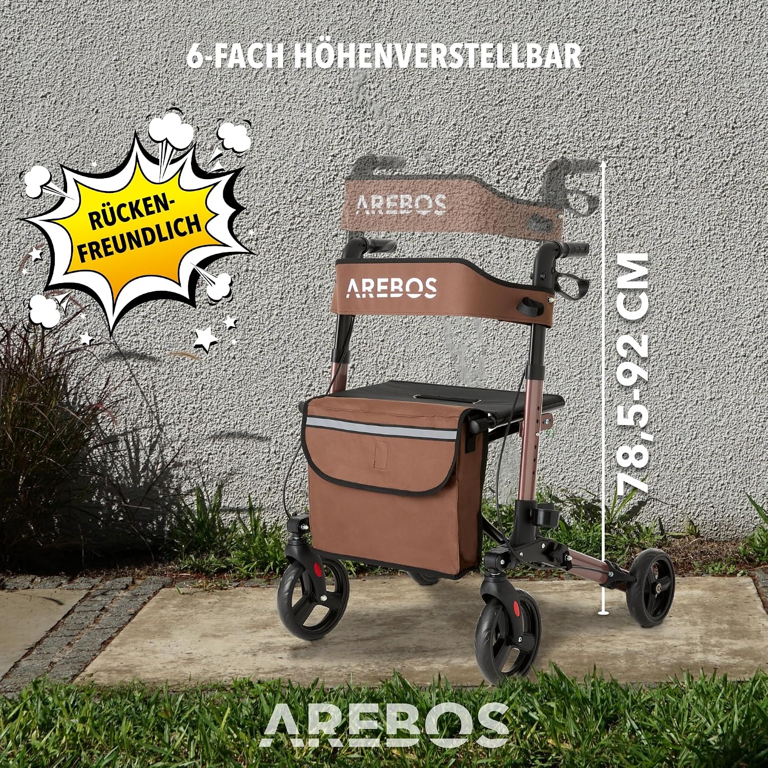 Thumbnail 3 de Arebos Leichtgewicht Rollator Aluminium – 6-fach höhenverstellbar, faltbar, inkl. Einkaufstasche