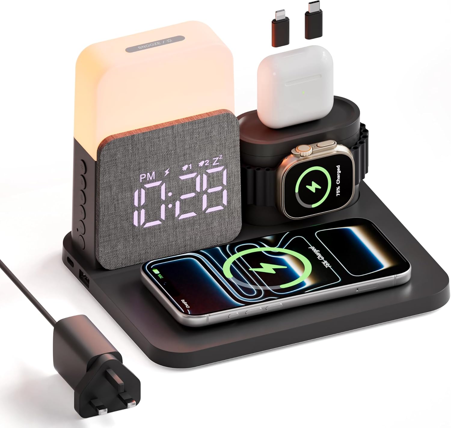 Detalle de COLSUR 6 in 1 Wireless Charging Station with Alarm Clock and Night Light