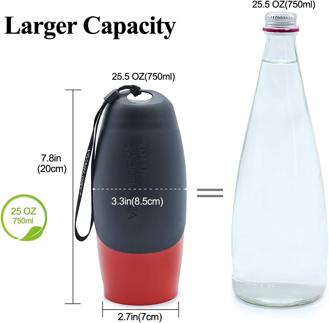 Detalle de VIVAGLORY Pawhike Hundetrinkflasche – 750 ml Edelstahl, auslaufsicher, tragbar
