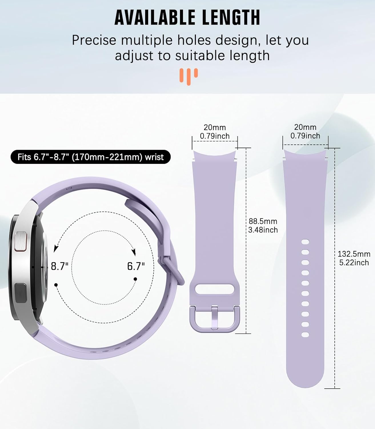 Detalle de MoKo No Gap Silicone Strap for Samsung Galaxy Watch Series (40mm–47mm) – 20mm Quick Replacement