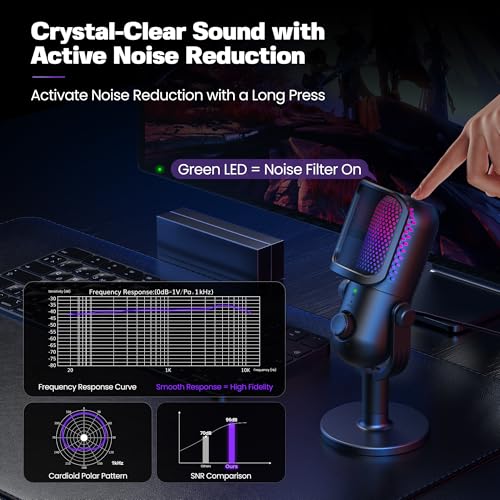 Thumbnail 2 de GUEVWES USB Condenser Microphone for PC Gaming – RGB with Stand