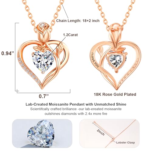 Thumbnail 2 de JACUPO 1.2CT Rose Heart Necklace for Women I LOVE YOU