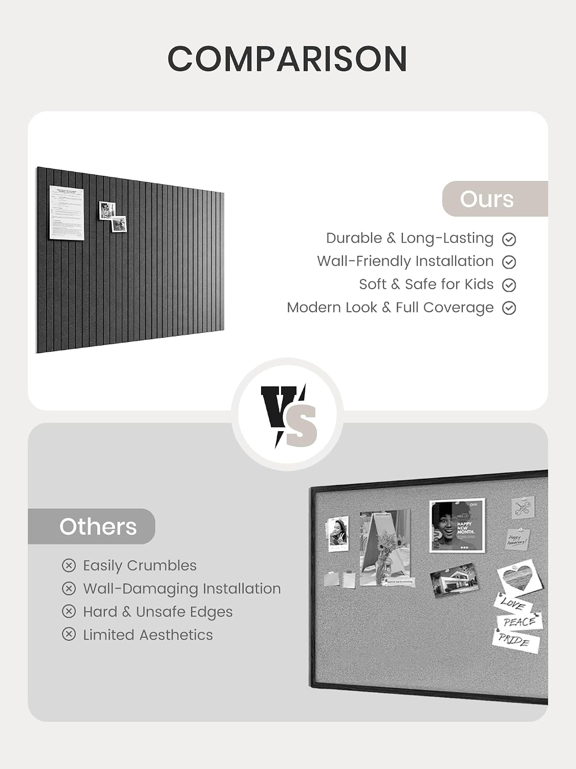 Thumbnail 6 de Bumusty FZB-L-12-8L-GY-UK Felt Bulletin Board, 12 Charcoal Gray Tiles