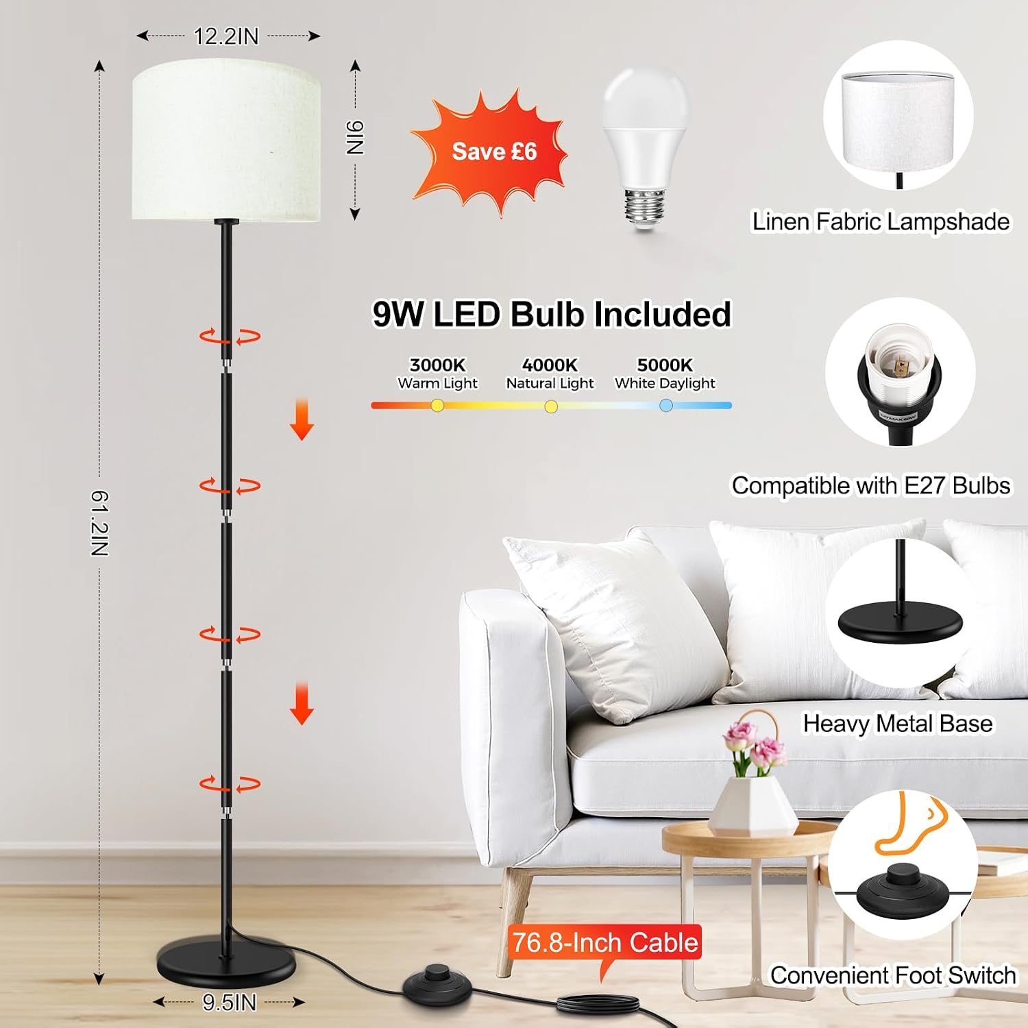Thumbnail 5 de AmazeFun 62-inch floor lamp with 3 tones