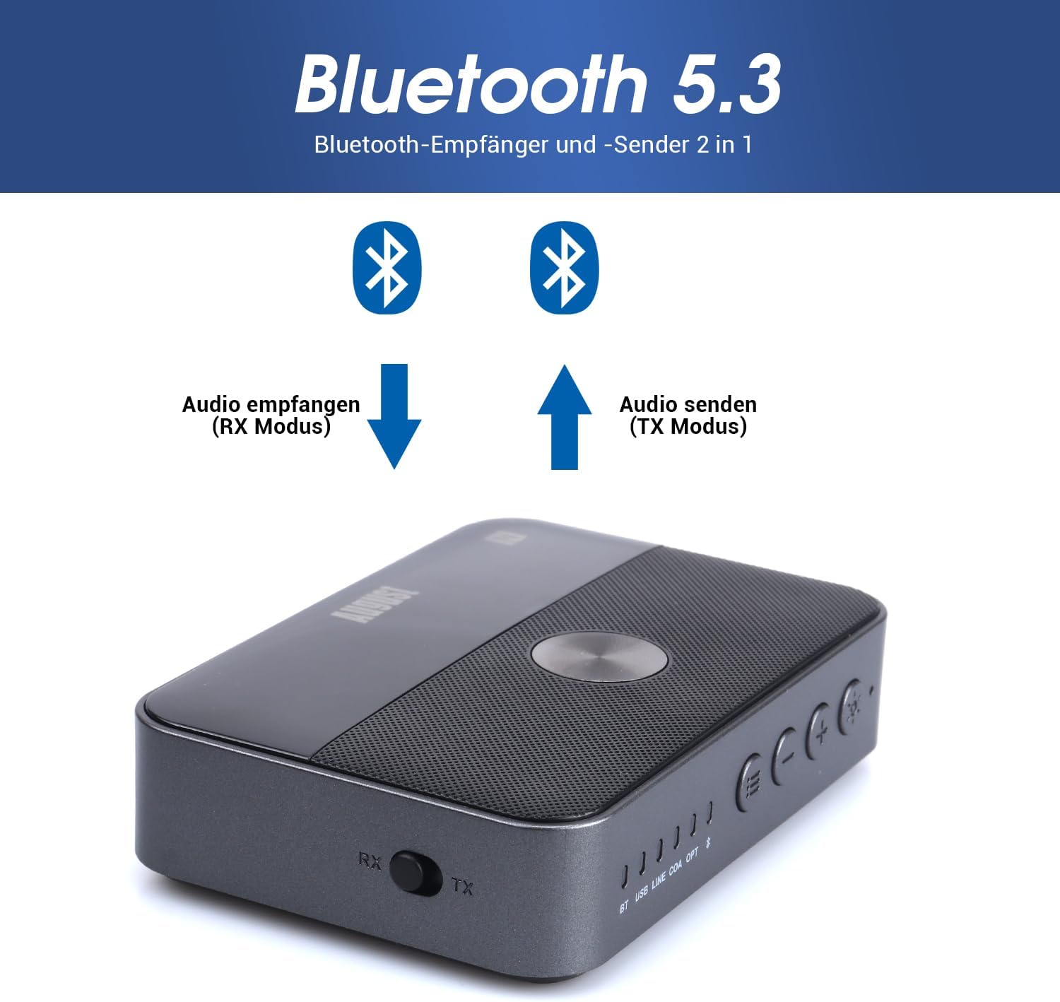 Thumbnail 1 de August MR285 Bluetooth 5.3 Sender/Empfänger mit Akku – NFC Multipoint, AUX/RCA, Optisch & Koaxial