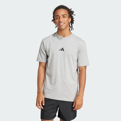 Detalle de adidas Hombre Essentials Small Logo Single Jersey Shirt – Medium Grey Heather/Black, M