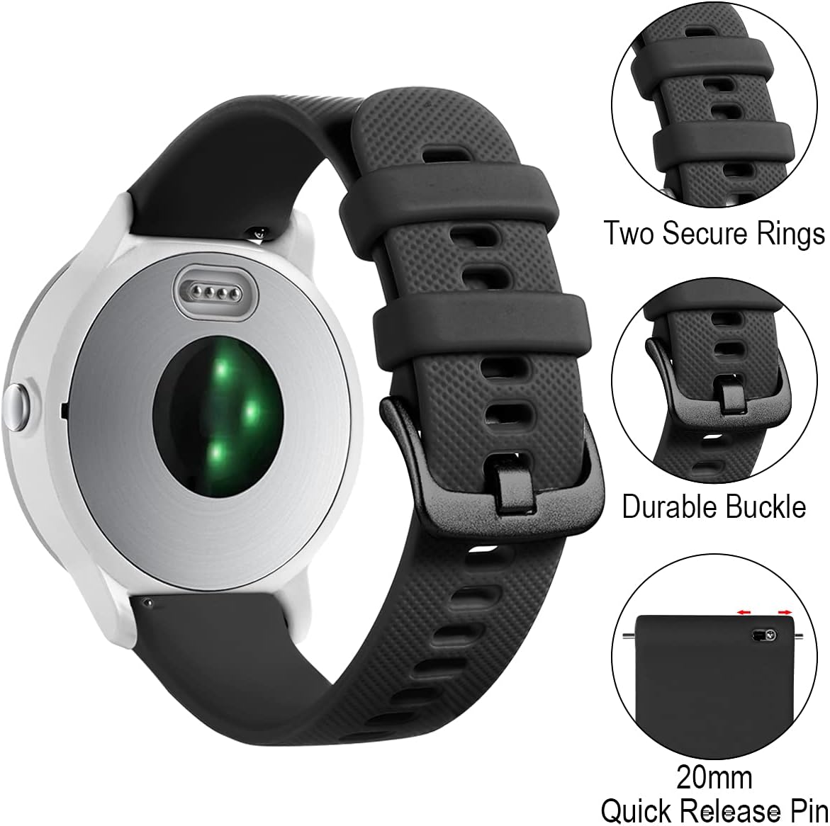 Thumbnail 3 de Vobafe 20mm strap for Garmin Vivoactive 3 watch