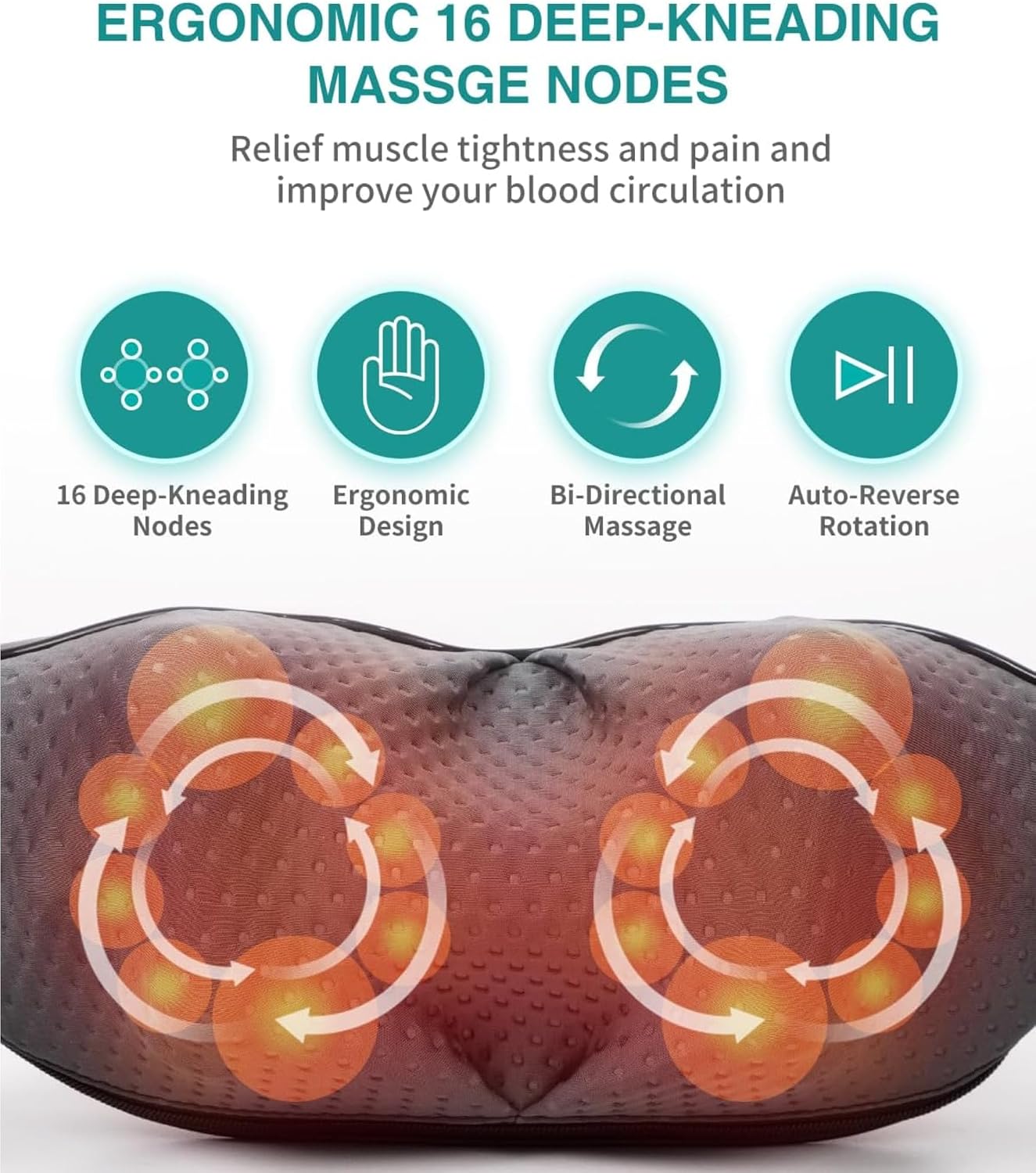 Detalle 2 de Nekteck LMS-801 Shiatsu Neck Massager with Heat, Cordless, 16 Kneading Nodes