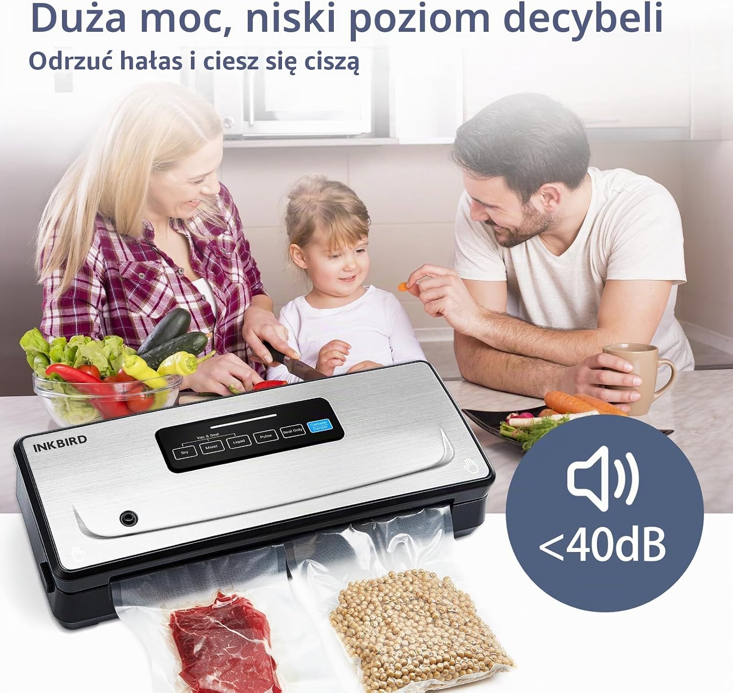 Detalle 2 de Inkbird INK-VS02 – pakowarka próżniowa z nożykiem, 5 trybami i zestawem startowym