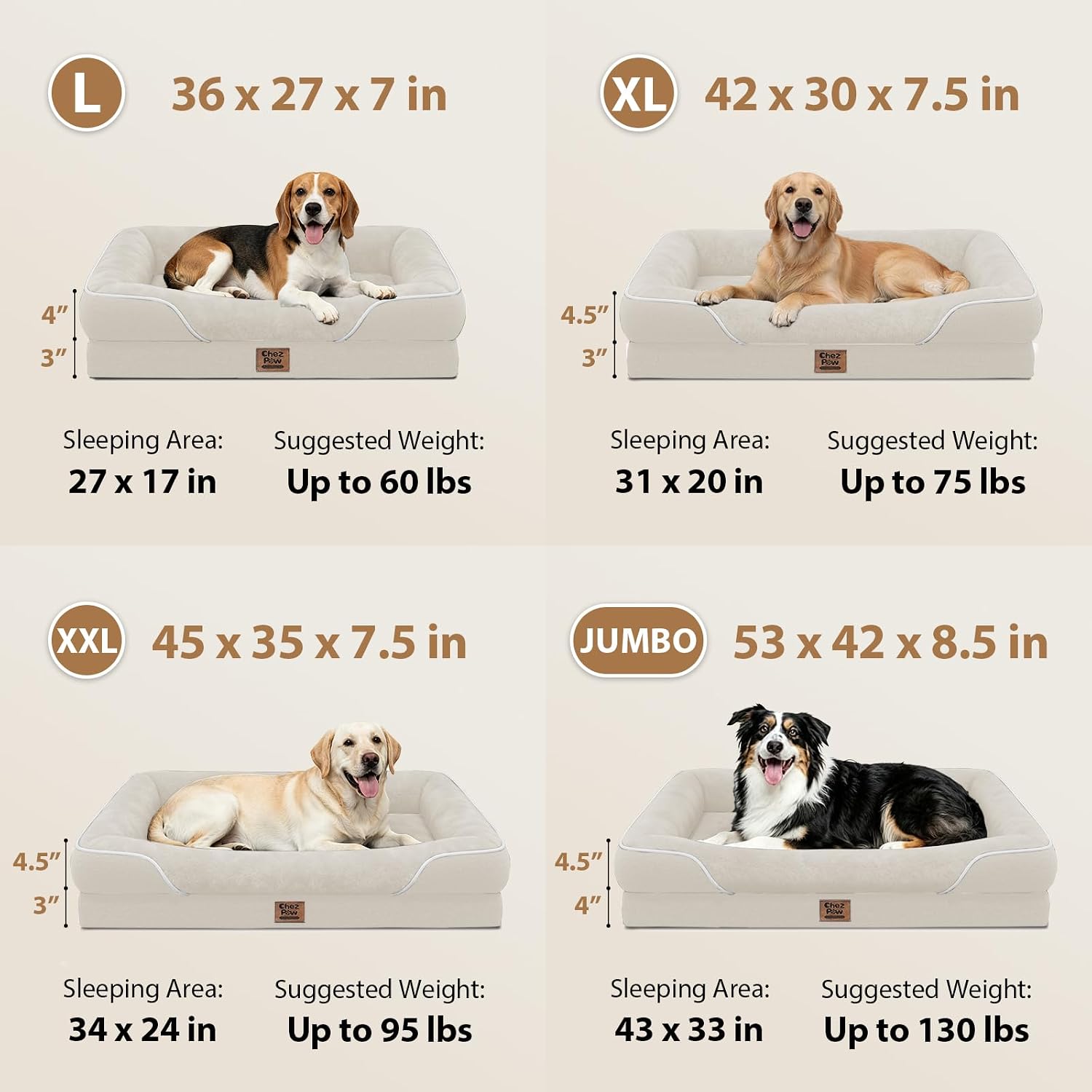 Detalle de Chez Paw XXL Orthopedic Dog Bed, Egg-Crate Foam, Bolster, Waterproof Liner