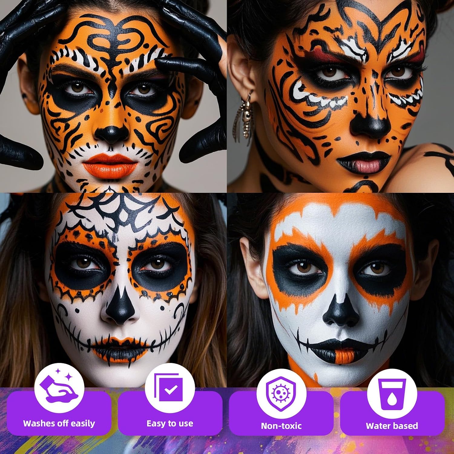 Detalle de YBUETE Orange Face & Body Paint: professionelle Orange Gesichtsfarbe für Halloween, Cosplay und SFX-Make-up