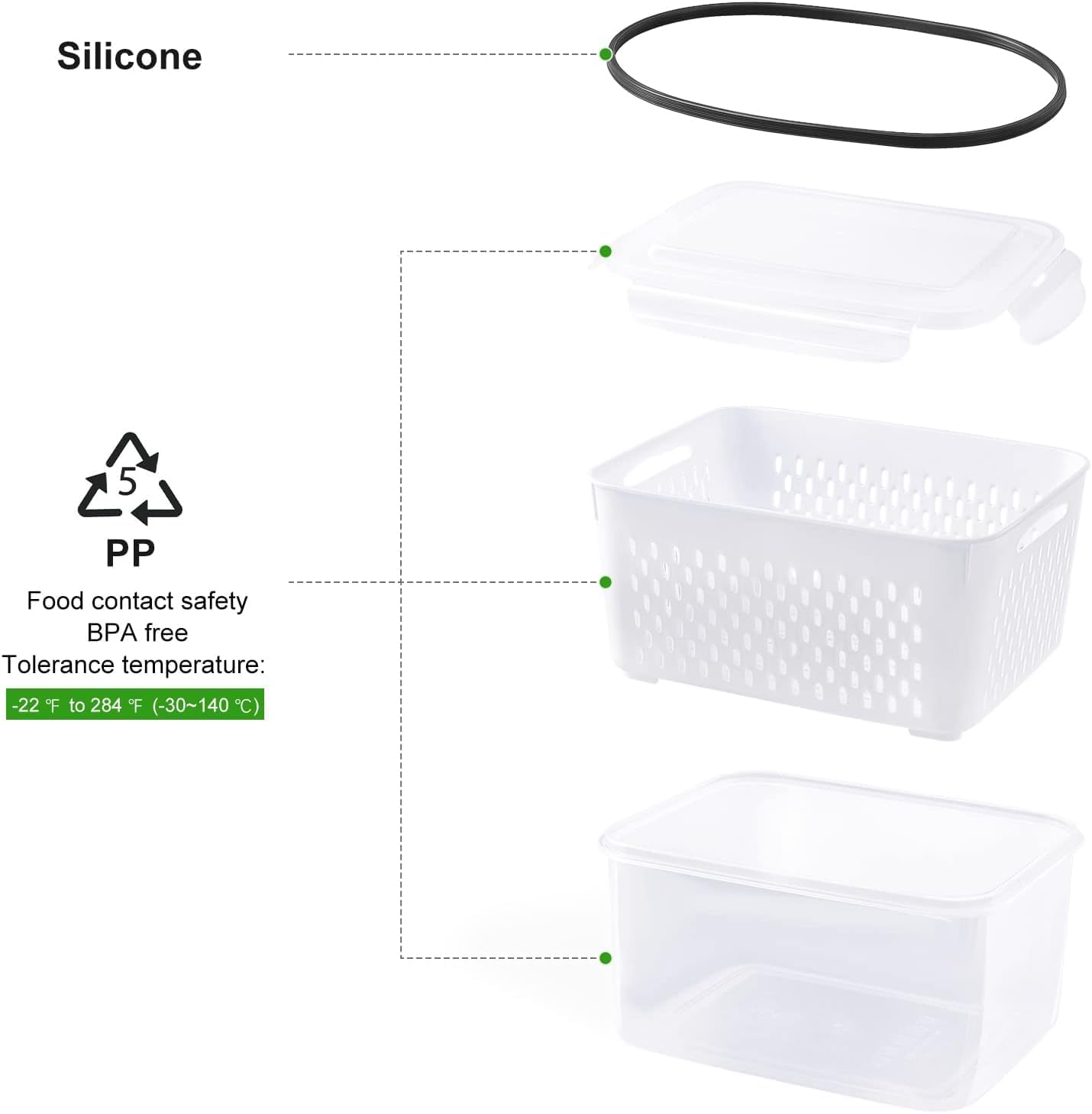 Thumbnail 6 de Freshmage Fruit Storage Containers for Refrigerator with Extra Removable Strainer (Dishwasher Safe, Stackable)