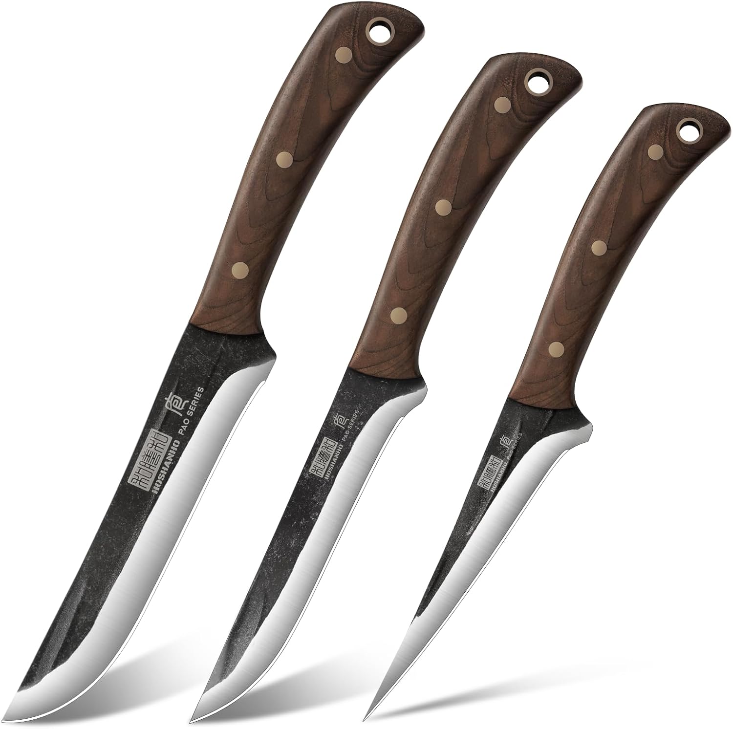 Detalle de HOSHANHO 3 Pieces Butcher Knife Set with High-Carbon Stainless Steel Blades