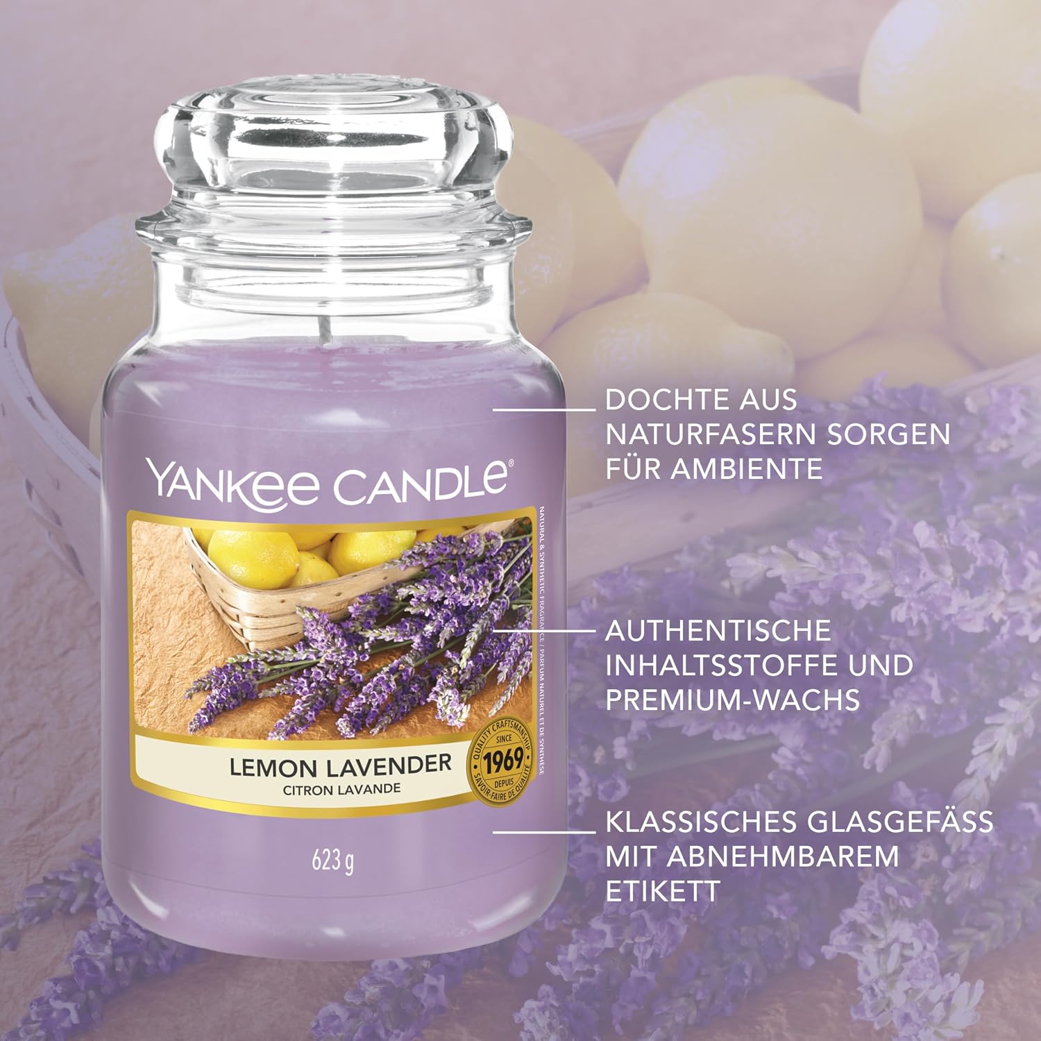 Thumbnail 4 de Yankee Candle Große Duftkerze im Glas Lemon Lavender – 623 g, 110–150 Stunden Brenndauer