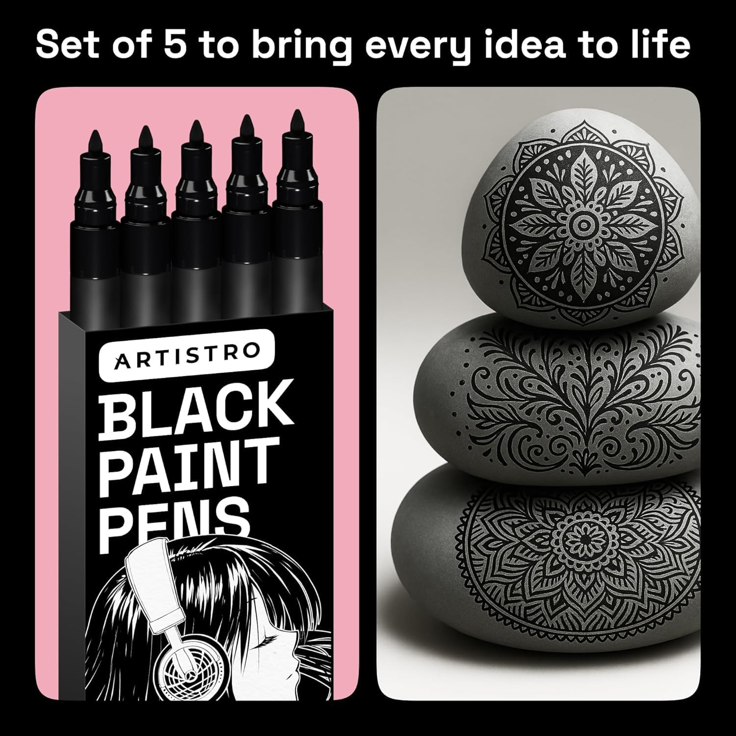 Thumbnail 5 de ARTISTRO 5 black acrylic paint pens