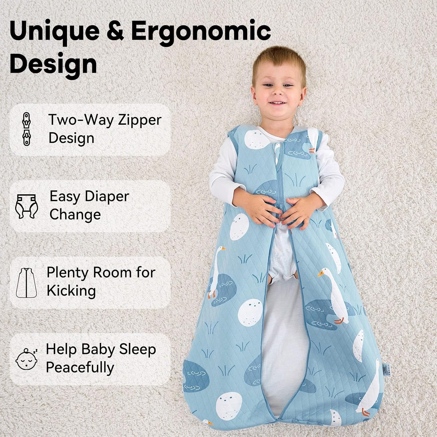 Detalle 2 de Unnivoll Schlafsack Baby 1,5 Tog 67 cm – Baumwolle, 0–6 Monate, warm & weich