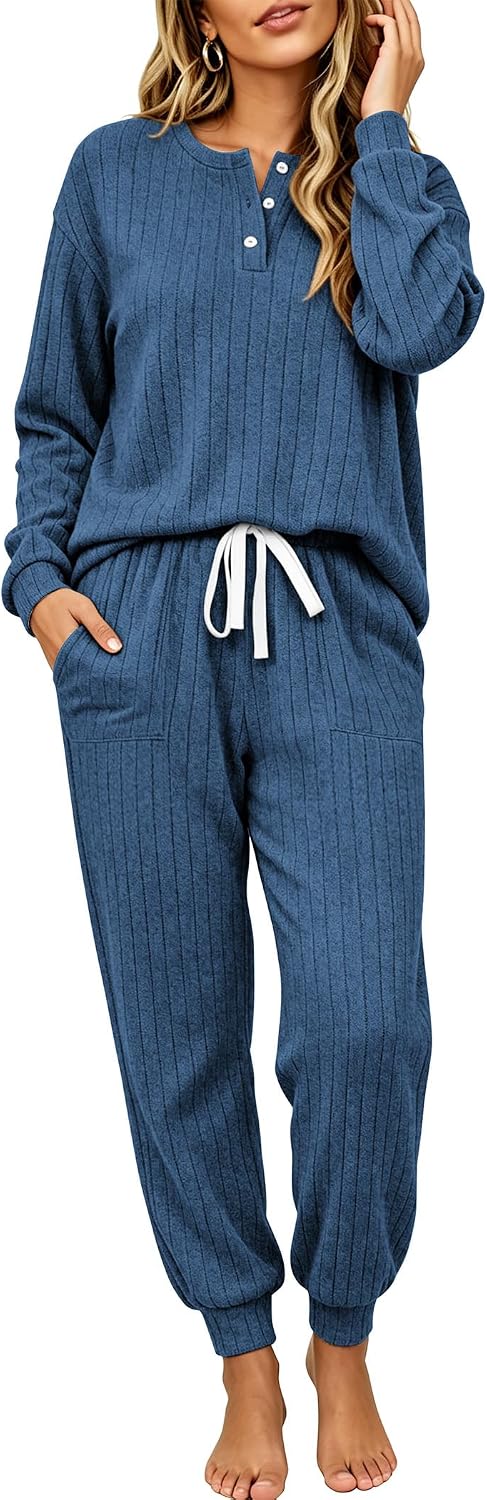 Detalle de Ekouaer Women's Pajama Set, Ribbed Knit
