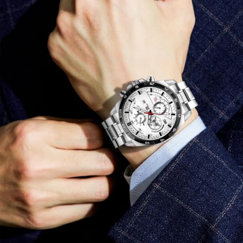 Detalle 2 de OFFCUP Reloj para Hombre 50 mm Cronógrafo Impermeable con Correa de Acero Inoxidable y Fecha Automática