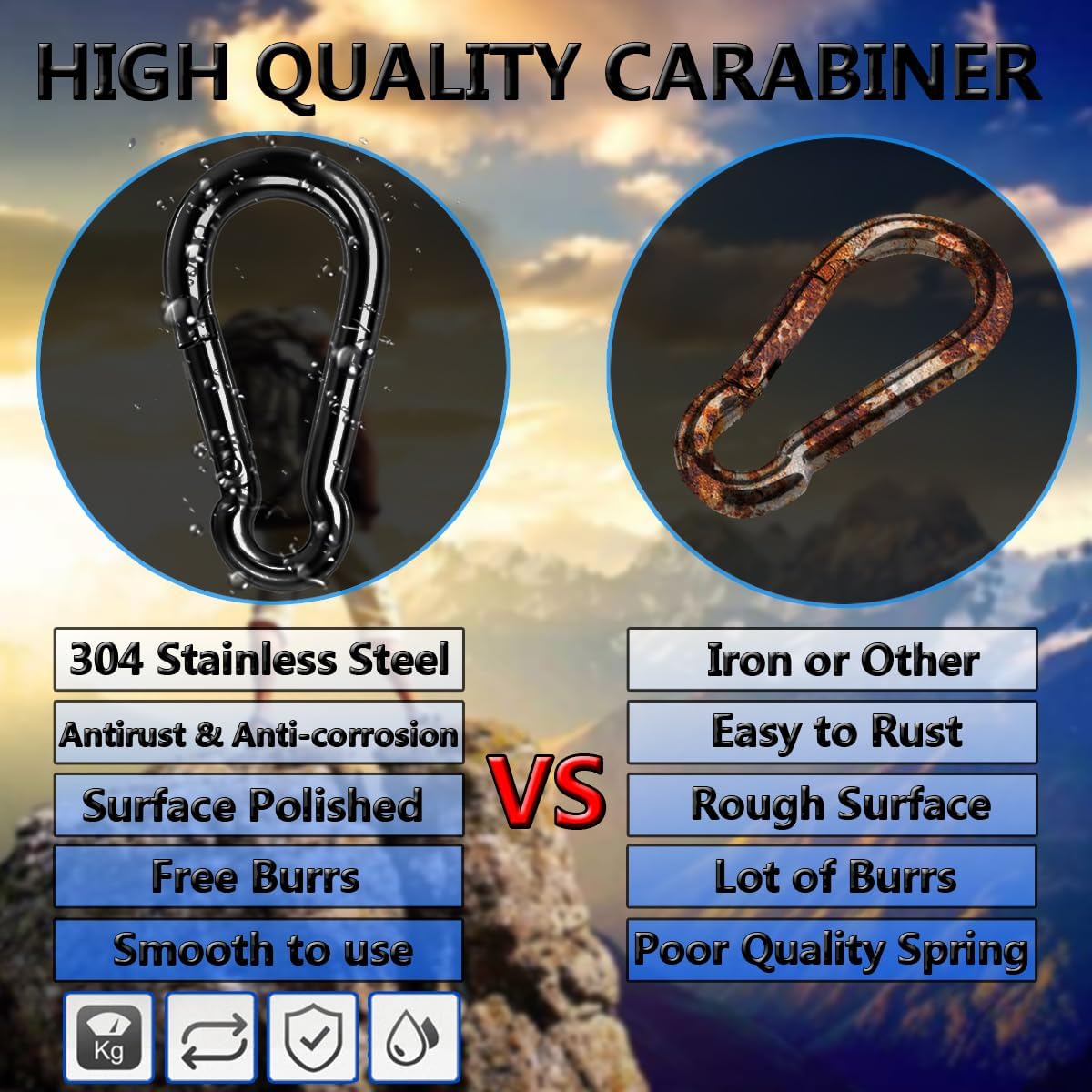 Thumbnail 2 de Ekunbuy Black Carabiner Clip 250 lb Heavy Duty