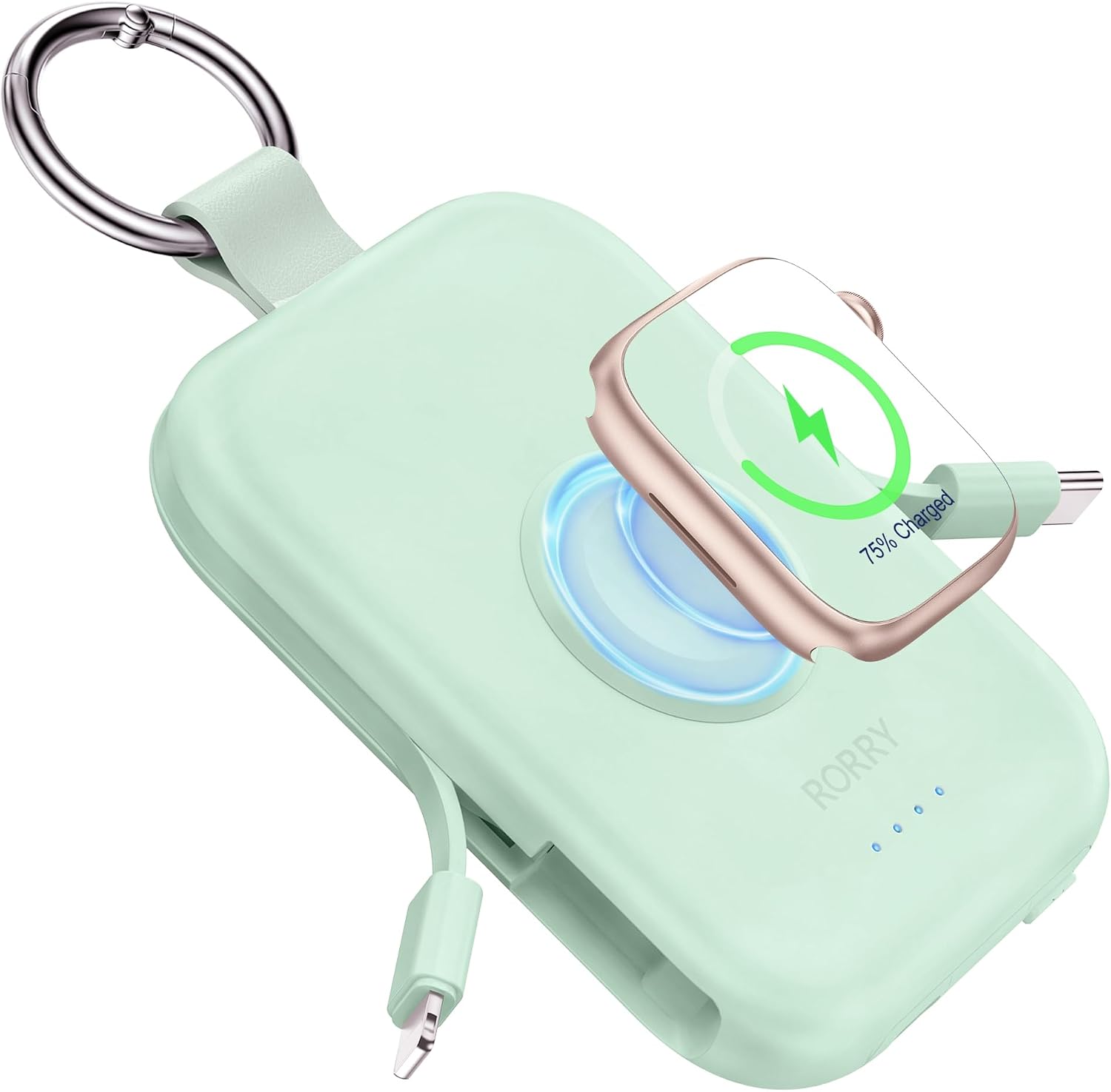 Detalle de RORRY 5000mAh Portable Charger with Built-in Cables — Green