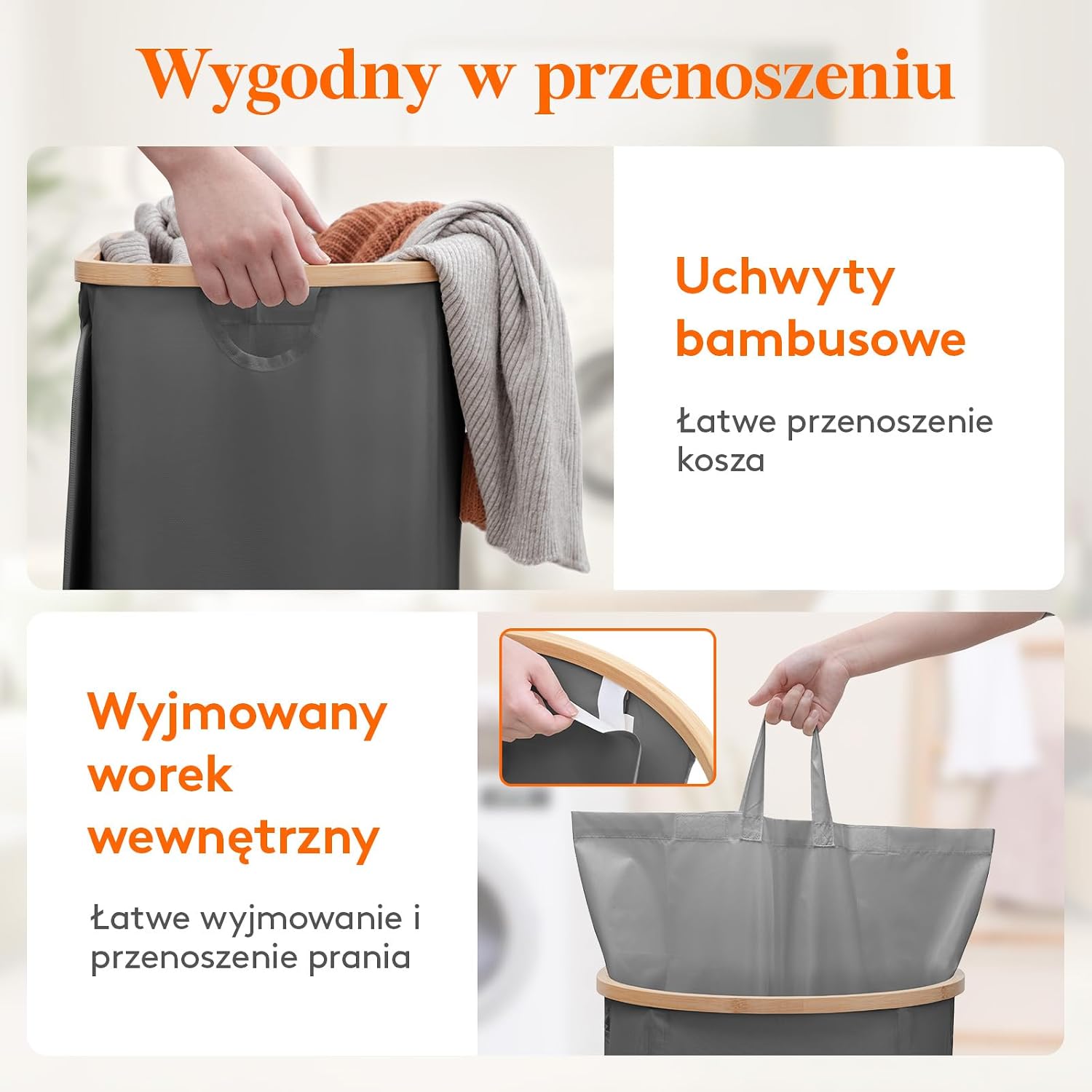 Detalle de Lifewit 24302 – 2 kosze na pranie 85 l z pokrywą i wyjmowanymi workami