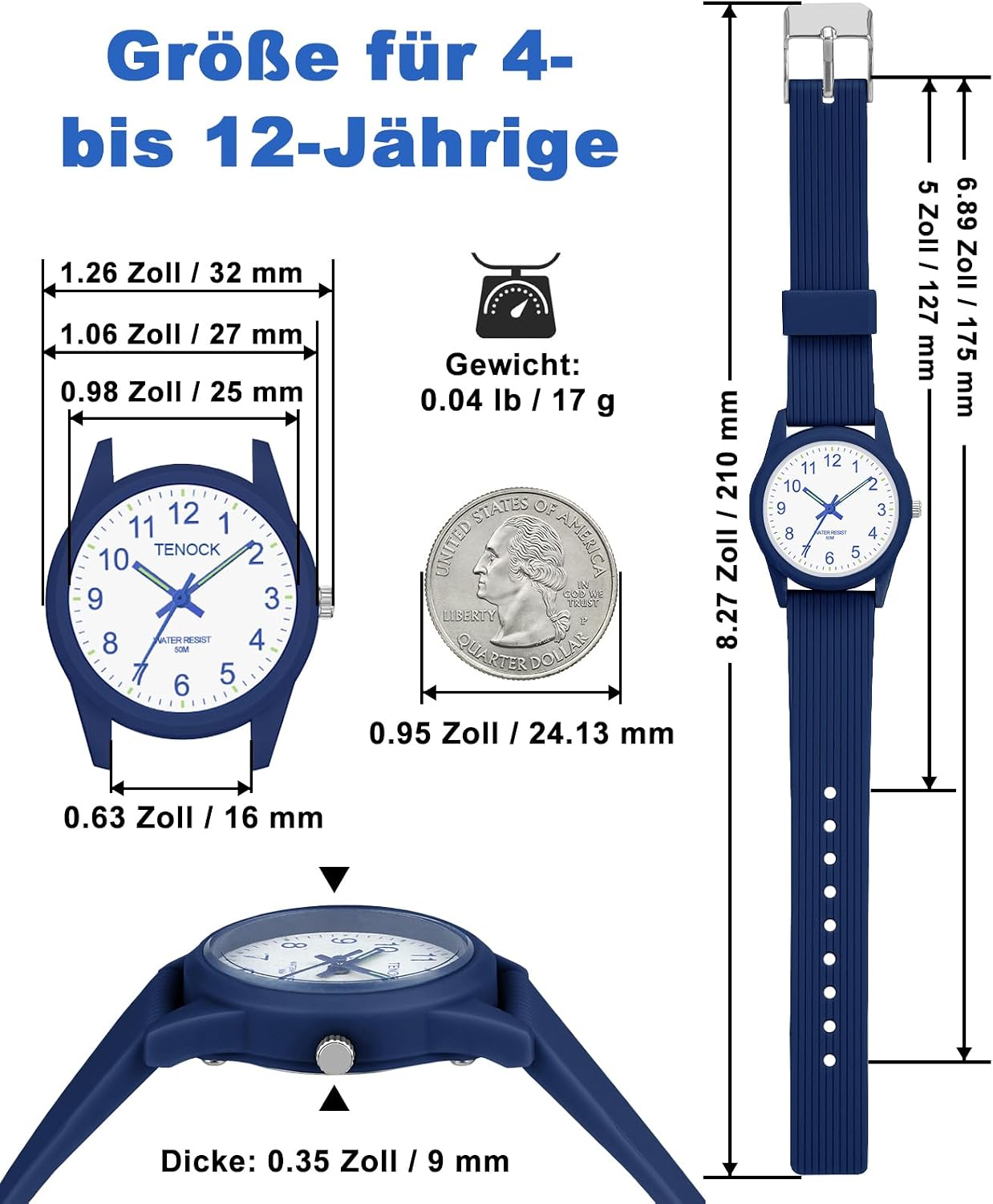 Thumbnail 3 de TENOCK Analoge Kinderuhr für Jungen und Mädchen – Lernuhr 4–12 Jahre, 5 ATM wasserdicht, leicht lesbar