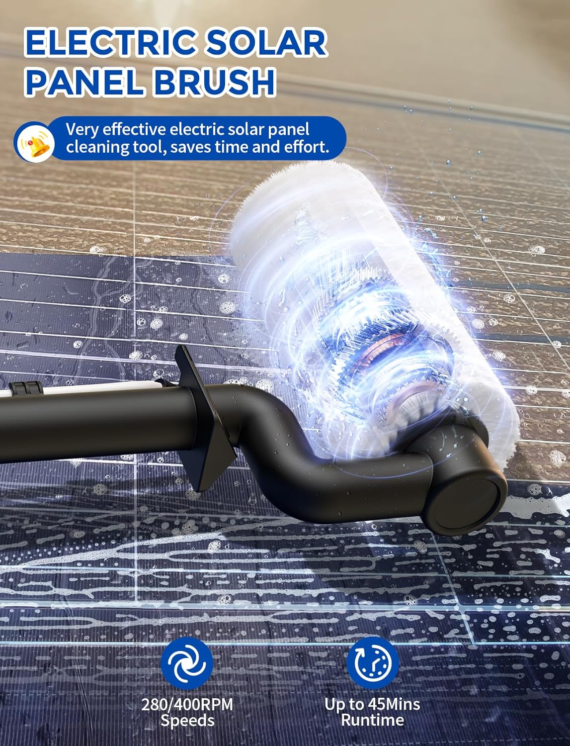 Detalle 2 de Electric Solar Panel Cleaning Brush and Pole Kit (6.2M) with Soap Dispenser & Telescopic Water Fed Pole