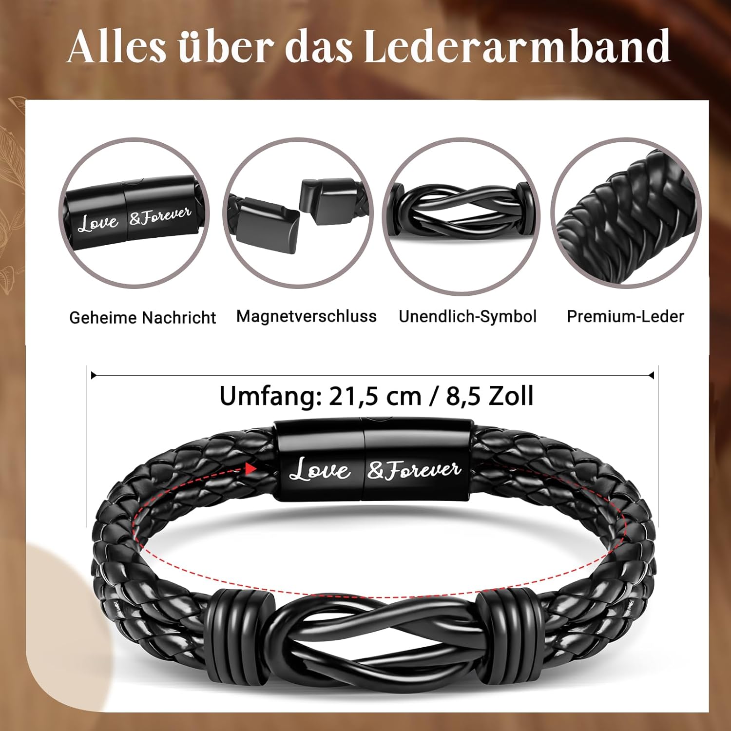 Thumbnail 3 de YIBONIKA Lederarmband für Herren/Junge als Geschenk – „Love & Forever“ mit Geschenkbox