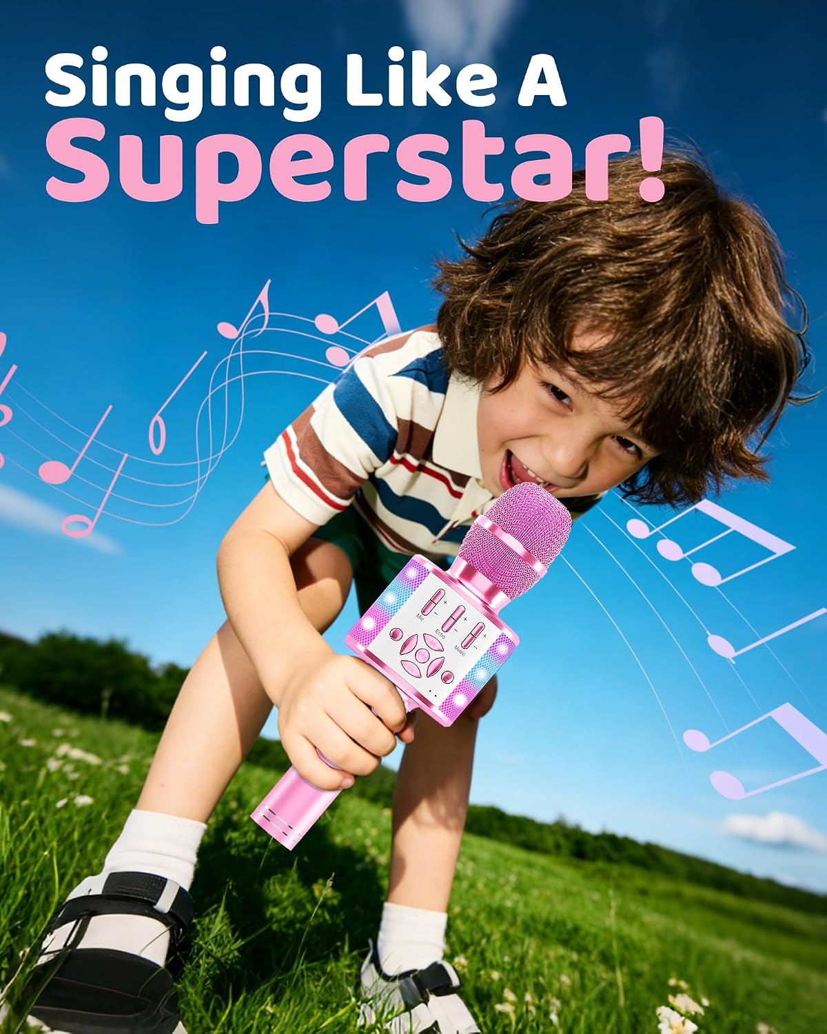 Thumbnail 2 de BONAOK Magic Sing: microfono karaoke wireless 4 in 1 in rosa chiaro, perfetto per feste in casa