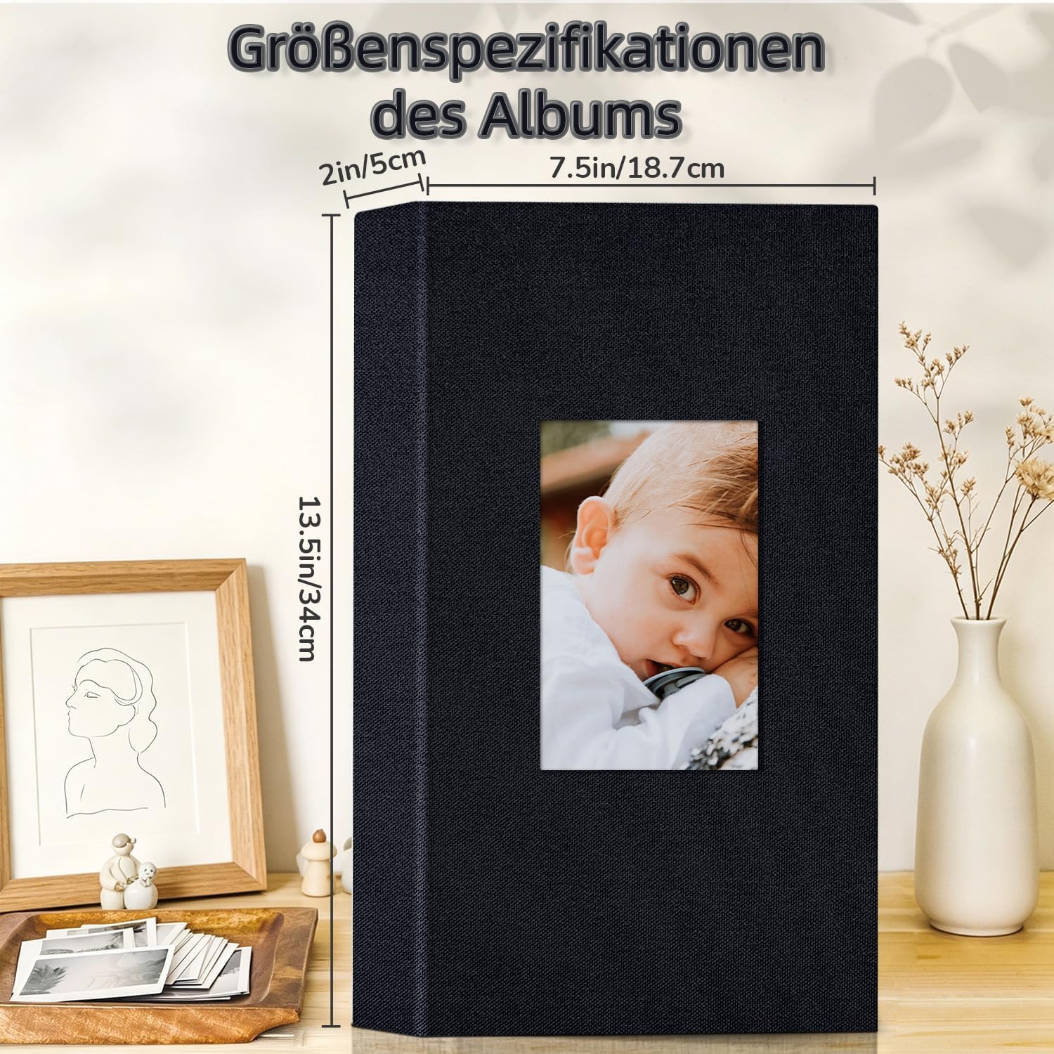 Detalle de Popotop Fotoalbum 10 x 15 cm – Leinen Einsteckalbum für 100–600 Fotos (Black)