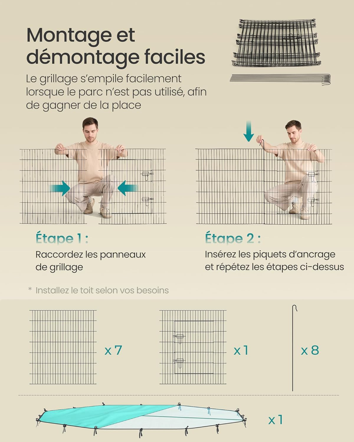 Thumbnail 4 de SONGMICS Enclos pour Petits Animaux 175 x 175 cm