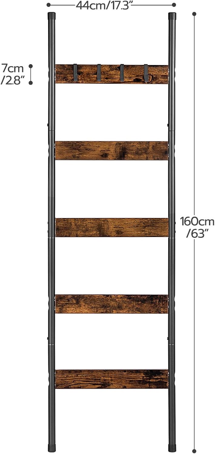 Detalle de HOOBRO Scaffale Portasciugamani Autoportante a 5 Livelli con 4 Ganci – Marrone Vintage e Nero