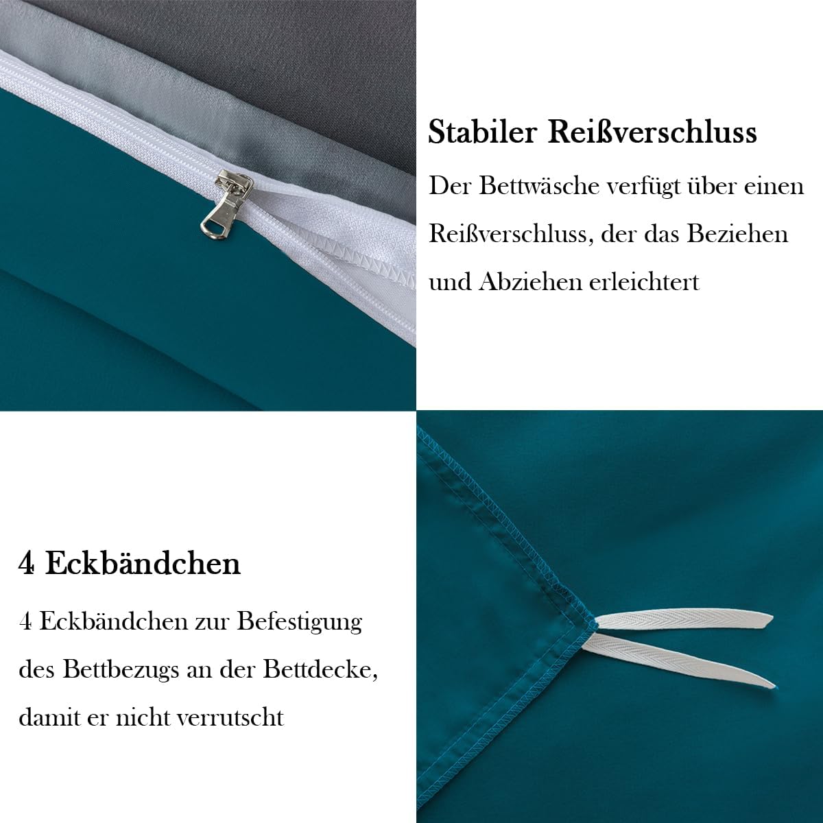 Detalle de Nesture Bettwäsche 155x220 cm 2-teilig Petrol/Anthrazit – Microfaser Wendebettwäsche inkl. Reißverschluss