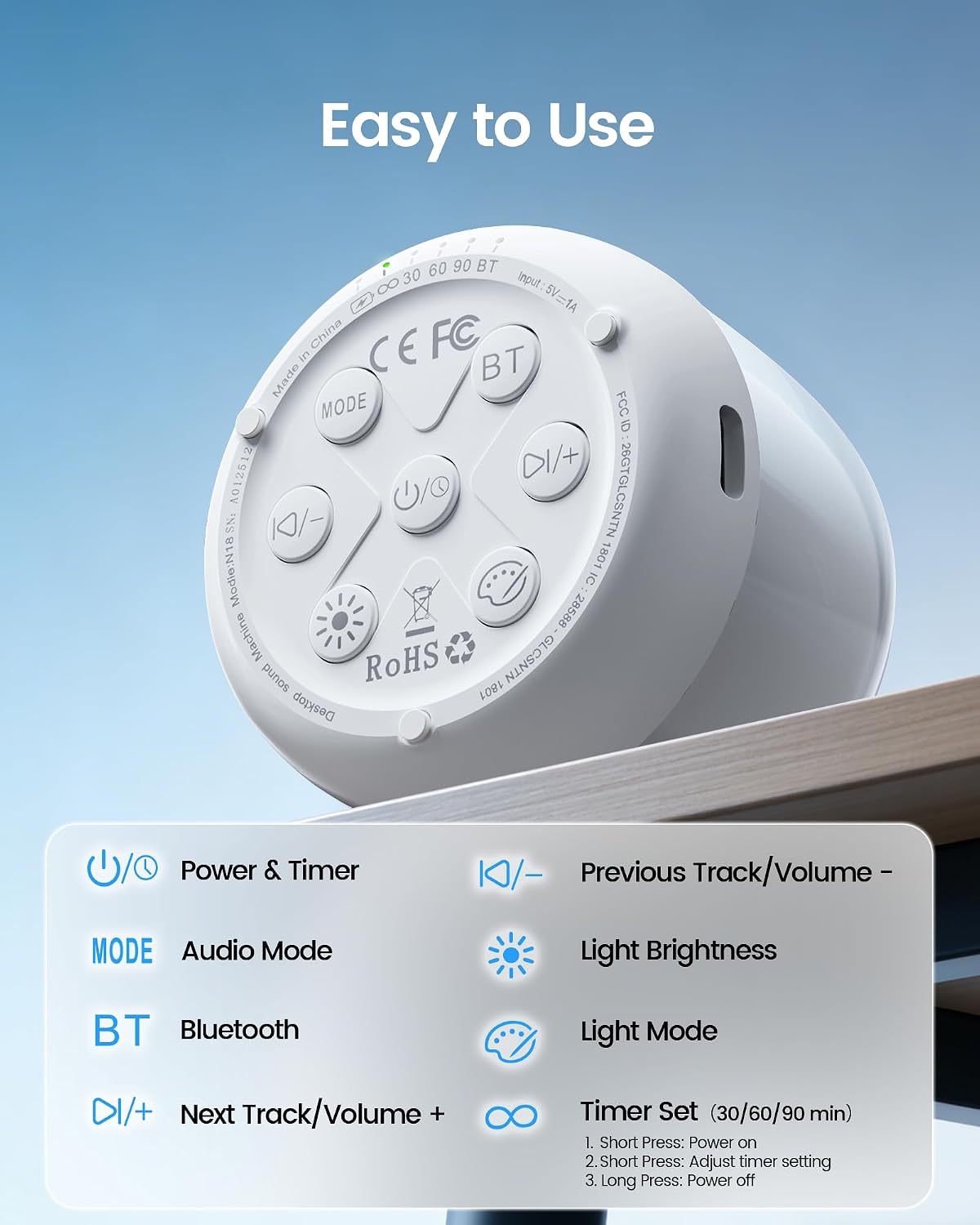 Thumbnail 5 de Glocusent Nano-Glow White Noise Machine: 35 Sounds, Travel Light with Night Light