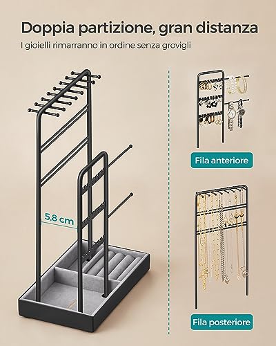 Detalle de SONGMICS Portagioie JJS021B01: Espositore per Gioielli in Metallo con Velluto, Nero