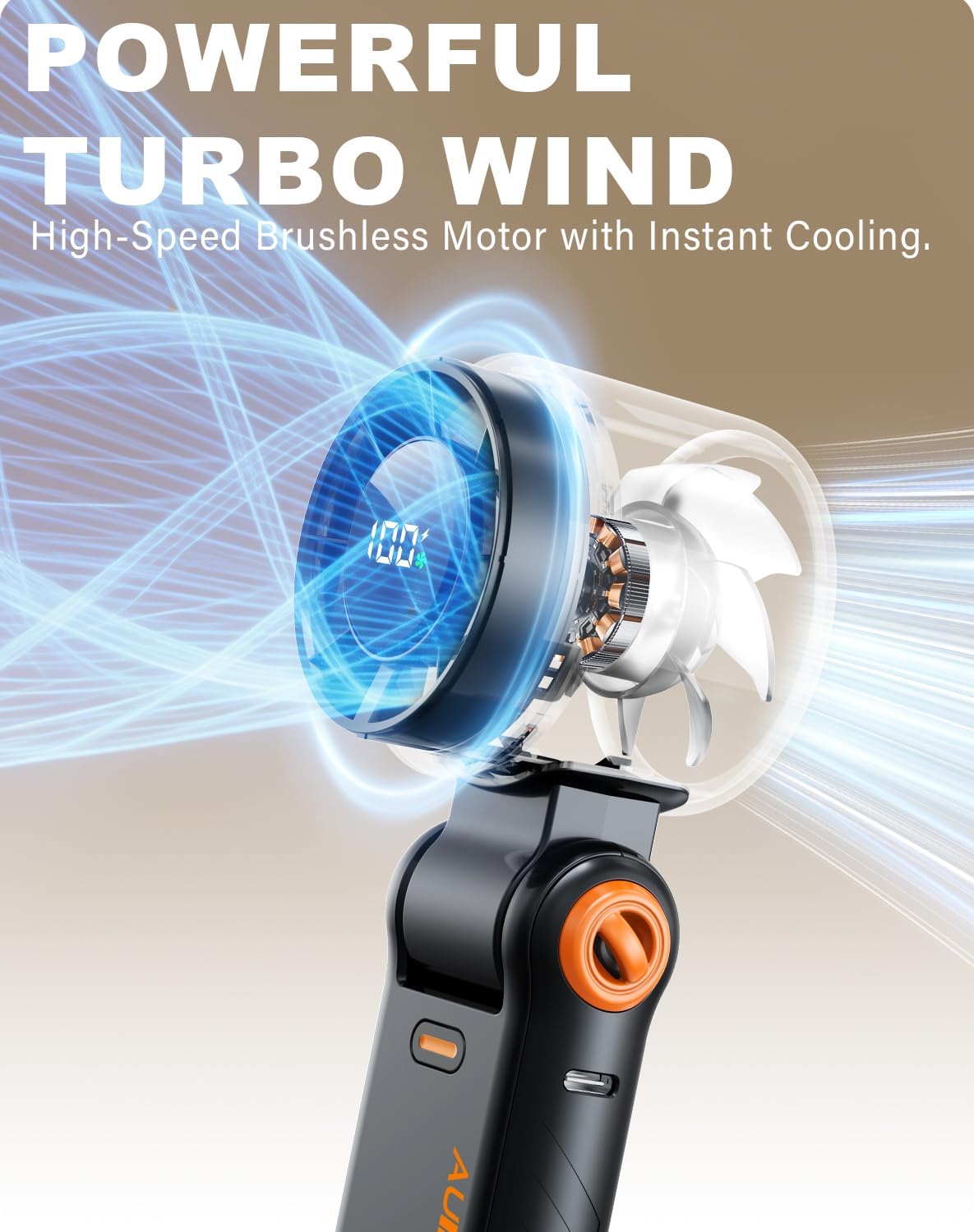 Thumbnail 5 de AUIIAH Portable Handheld Turbo Fan - 5 Speed, 3-in-1 Foldable USB-C Rechargeable Personal Fan